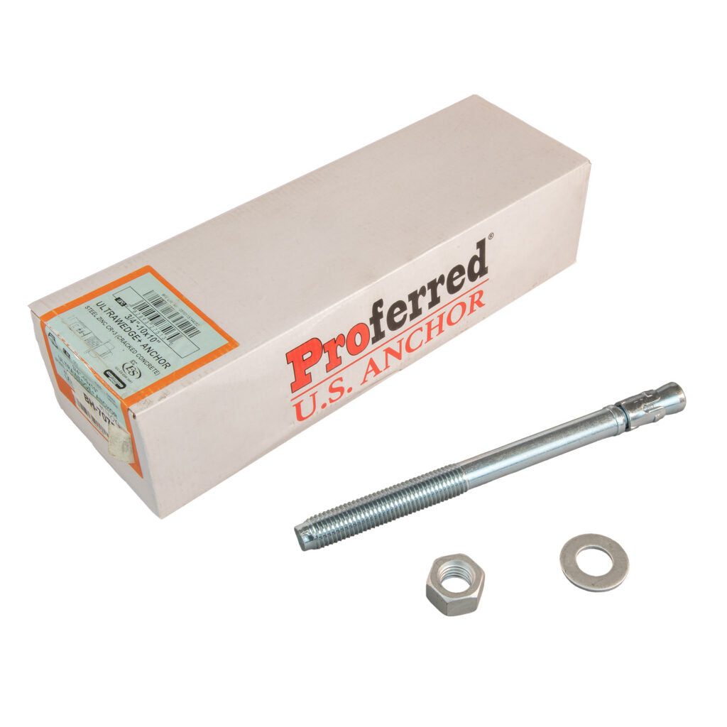 Ultrawedge 3/4"-10 x 10" Zinc Plated Steel Wedge Anchor Box of 10