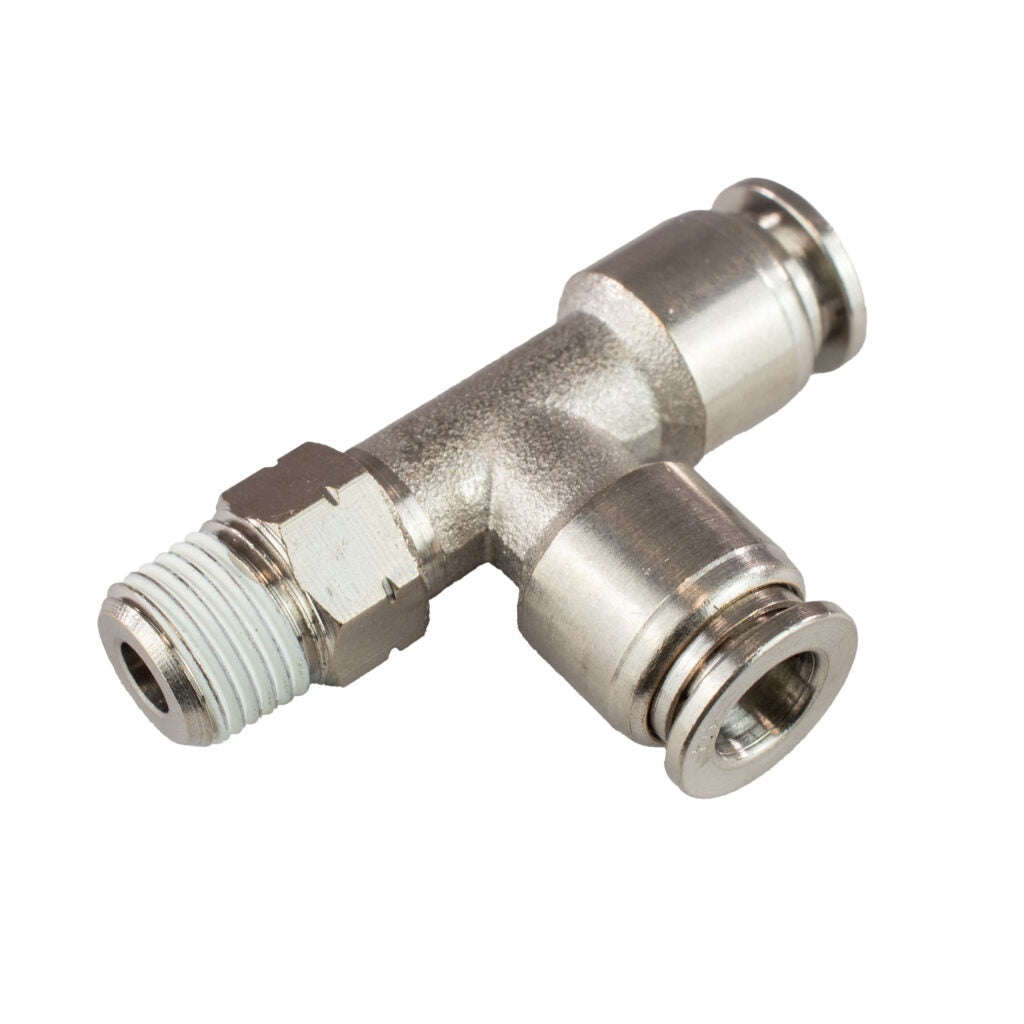 Pushon fitting Standard Brass Swvl Male Run Tee 1/4" Tube x 1/8" NPT