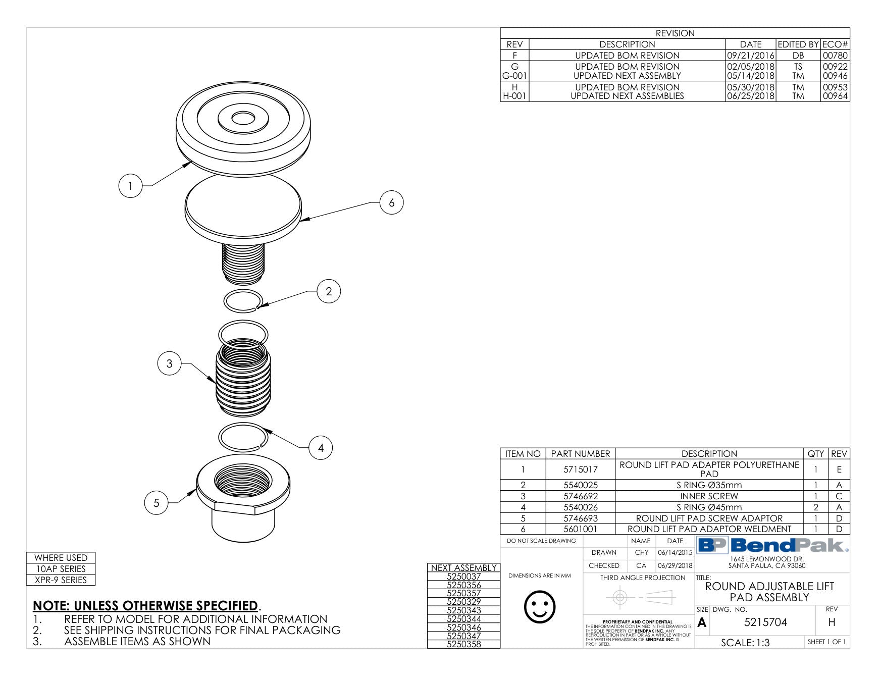 BendPak 10AP parts diagram — 10AP Arm Lock Guide Rod Weldment is item 3 (10AP LIFT HEAD ASSEMBLY)