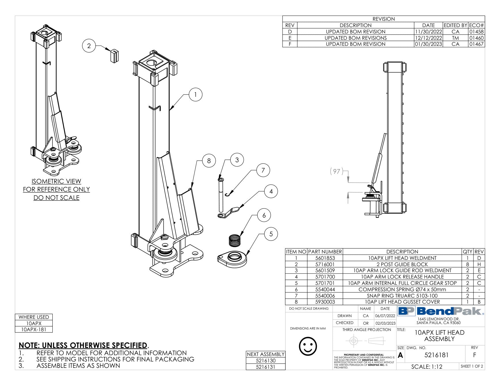BendPak 10APX parts diagram (10APX LIFT HEAD ASSEMBLY)