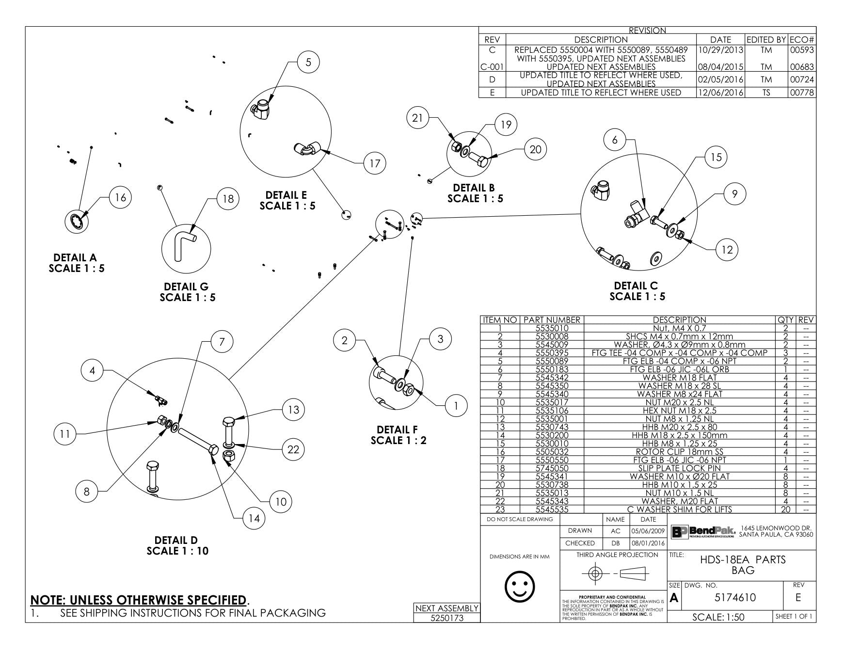 BendPak BENDPAK-5260047-HDS-18EA parts diagram — Washer, M18 X 28MM Sl is item 8 (HDS-18EA PARTS BAG)