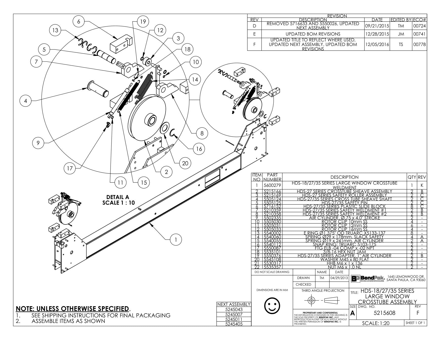 BendPak BENDPAK-5260047-HDS-18EA parts diagram — Nut; 3/8-16 Jn is item 18 (HDS-18/27/35 SERIES LARGE WINDOW CROSSTUBE ASSEMBLY)