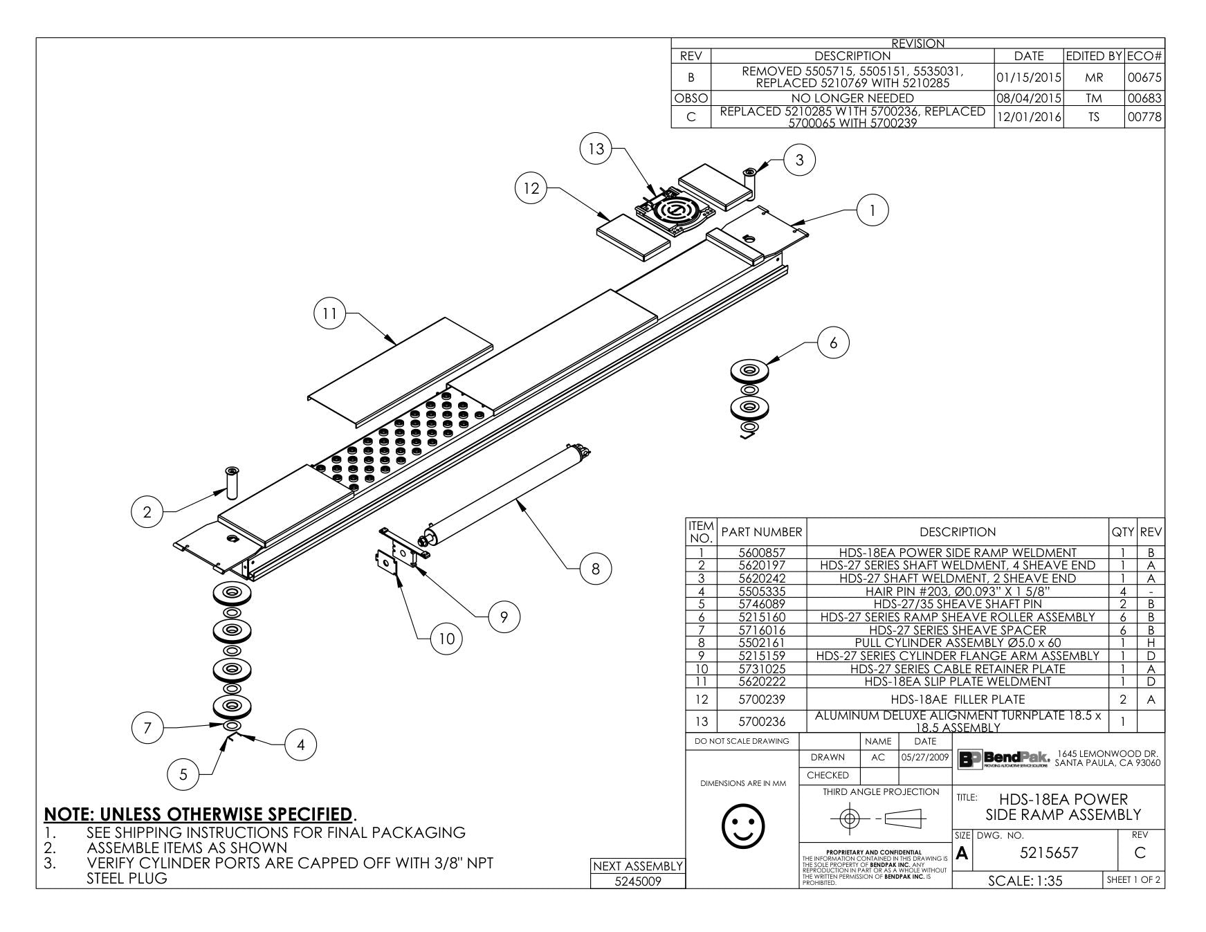 BendPak BENDPAK-5260047-HDS-18EA parts diagram — HDS-18/27 Series Cylinde Flange Arm Assembly is item 9 (HDS-18EA POWER SIDE RAMP ASSEMBLY)