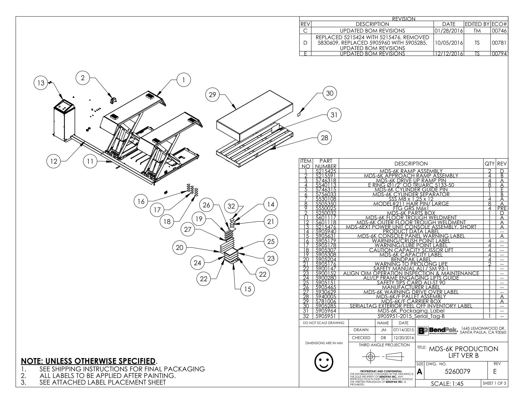 BendPak BENDPAK-5260079-MDS-6K parts diagram — Sss M8 X 1.25 X 12 is item 7 (MDS-6K PRODUCTION LIFT VER B)