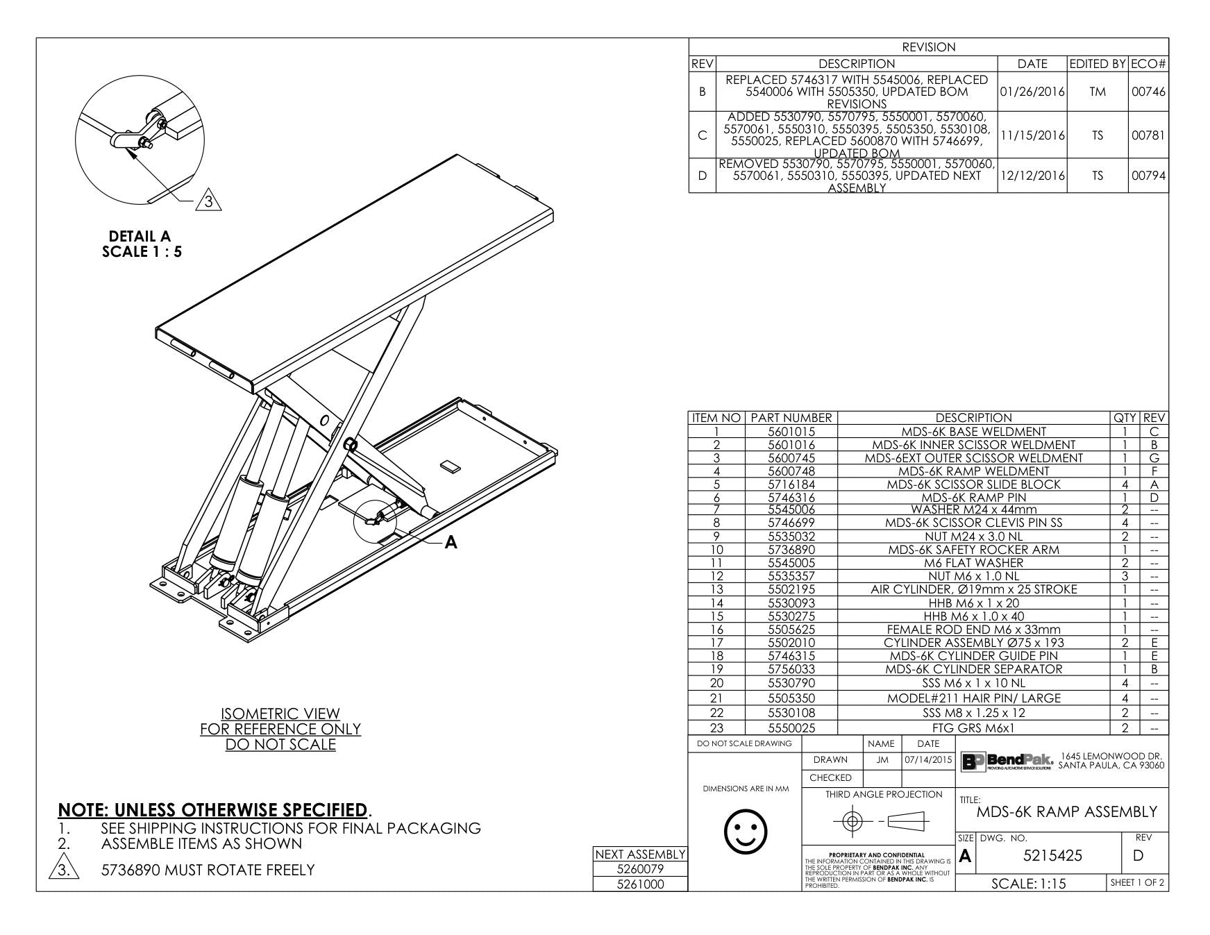 BendPak BENDPAK-5260079-MDS-6K parts diagram — Cylinder Assembly Ø75 X 193 is item 17 (MDS-6K RAMP ASSEMBLY)