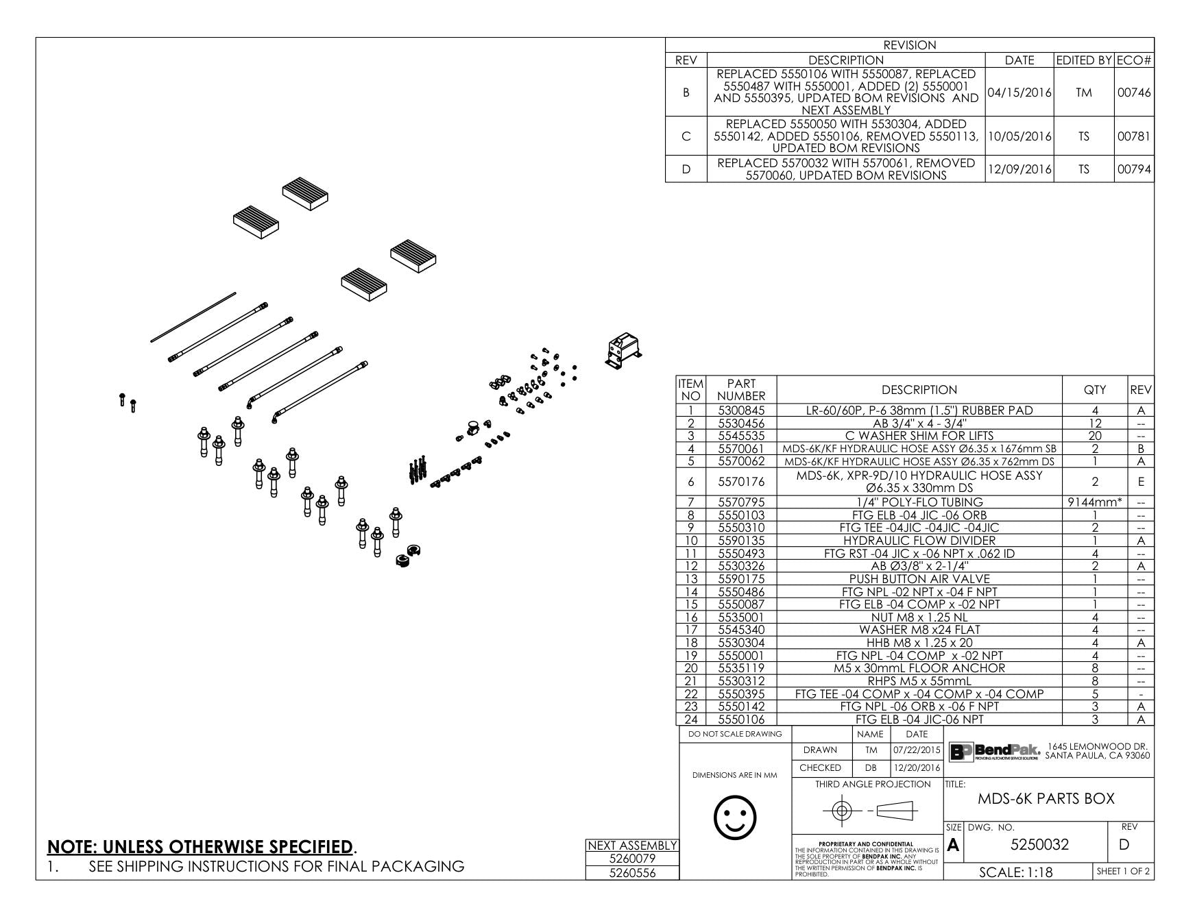 BendPak BENDPAK-5260079-MDS-6K parts diagram — Ab Ø3/8" X 2-1/4" is item 12 (MDS-6K PARTS BOX)