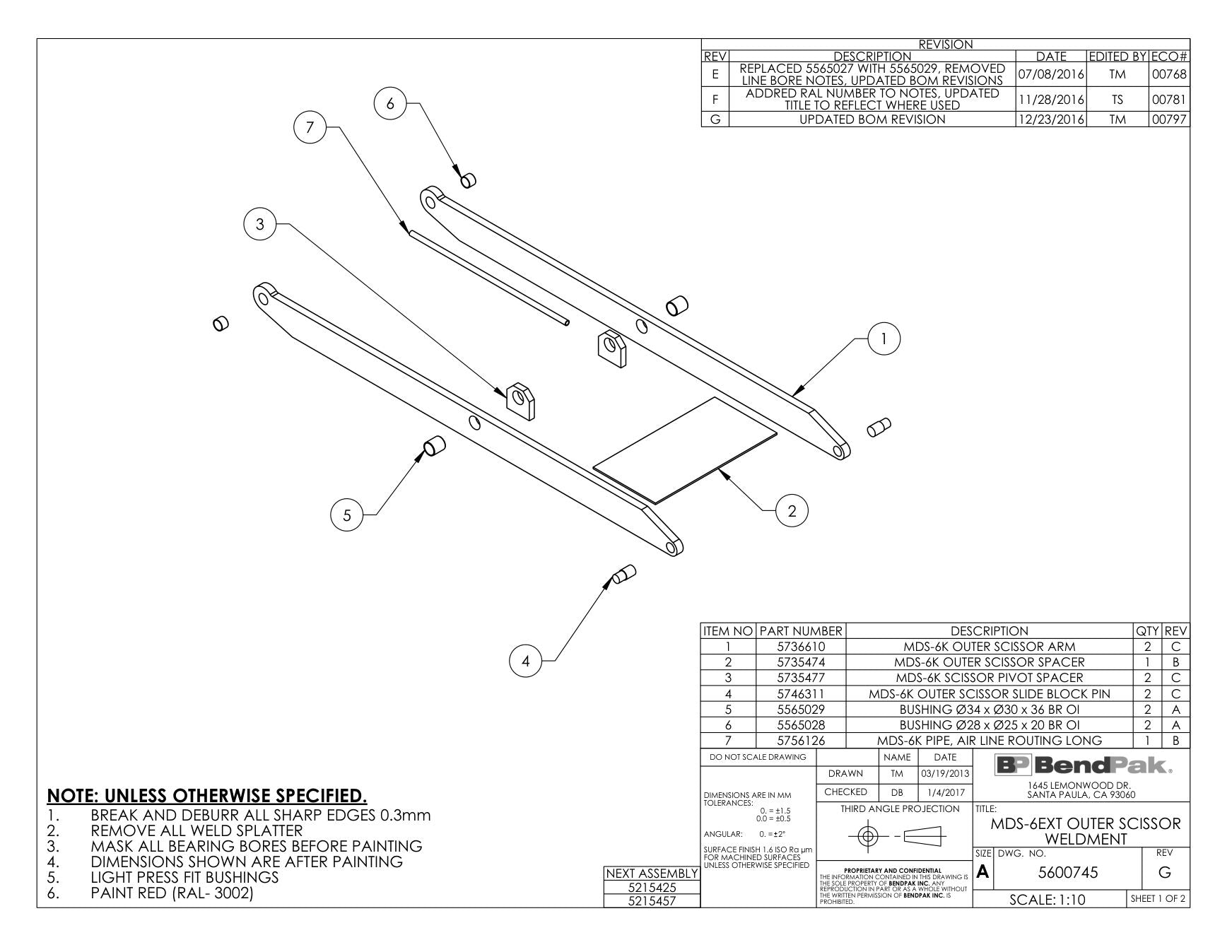 BendPak BENDPAK-5260079-MDS-6K parts diagram — Bushing 28 X 25 X 20 Br Oi is item 6 (MDS-6EXT OUTER SCISSOR WELDMENT)
