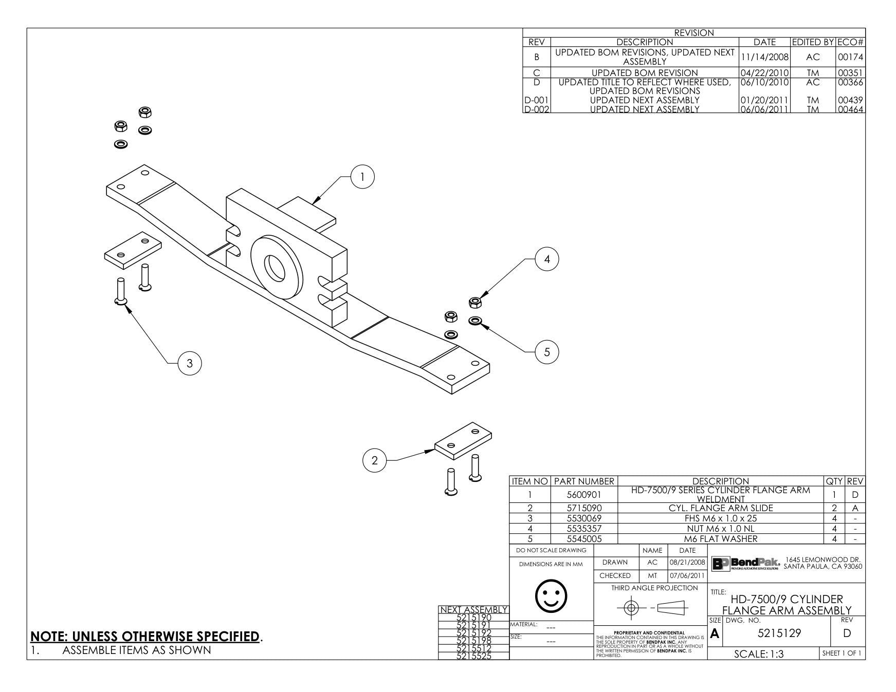 BendPak BENDPAK-5260096-HD-9 parts diagram — Cylinder Flange Arm Slide; HD-9 is item 2 (HD-7500/9 CYLINDER FLANGE ARM ASSEMBLY)
