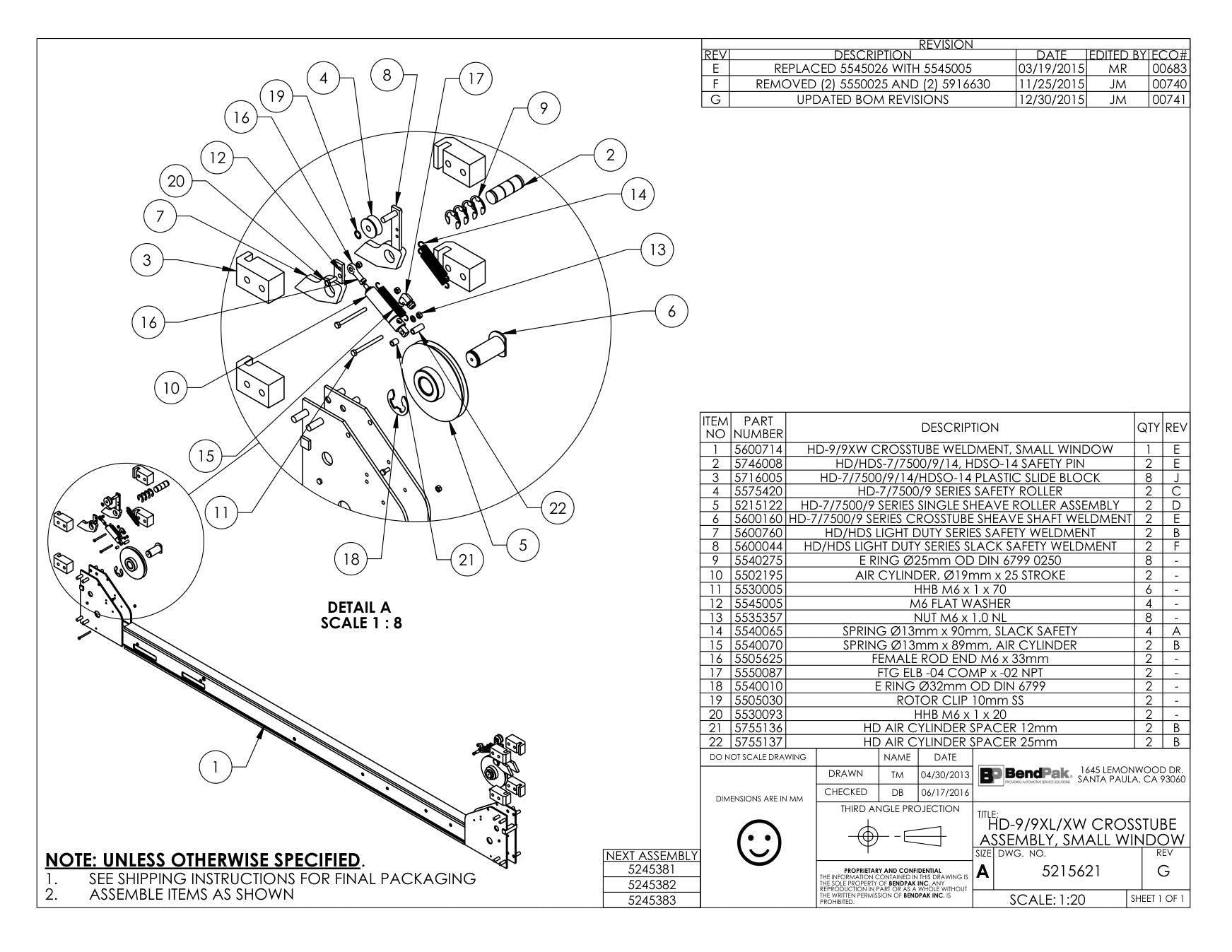 BendPak BENDPAK-5260096-HD-9 parts diagram — Slack Safety Spring; 13MM X 90MM is item 14 (HD-9/9XL/XW CROSSTUBE ASSEMBLY, SMALL WINDOW)