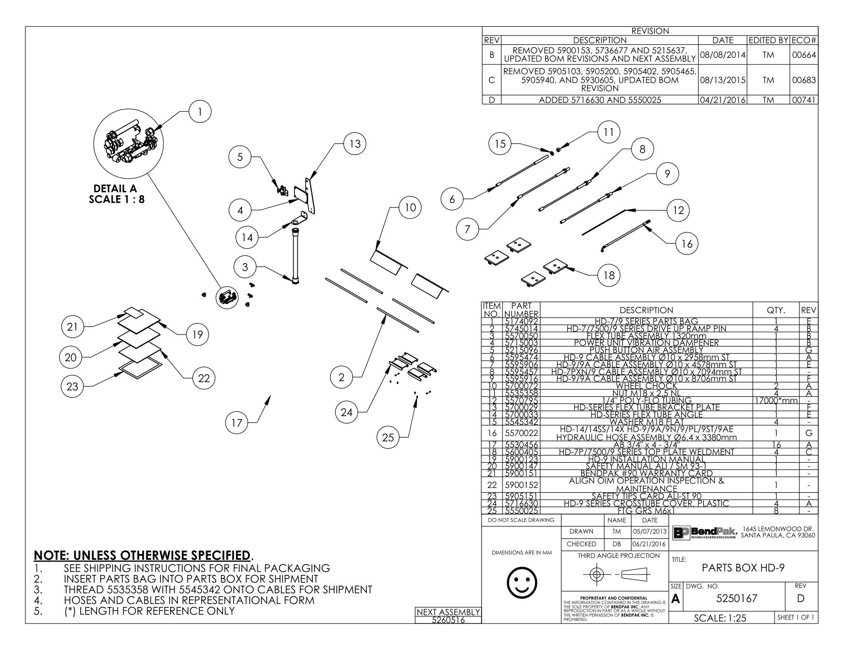 BendPak BENDPAK-5260096-HD-9 parts diagram — Cable Assy; 10 X 2958MM St (19MM) is item 6 (PARTS BOX HD-9)