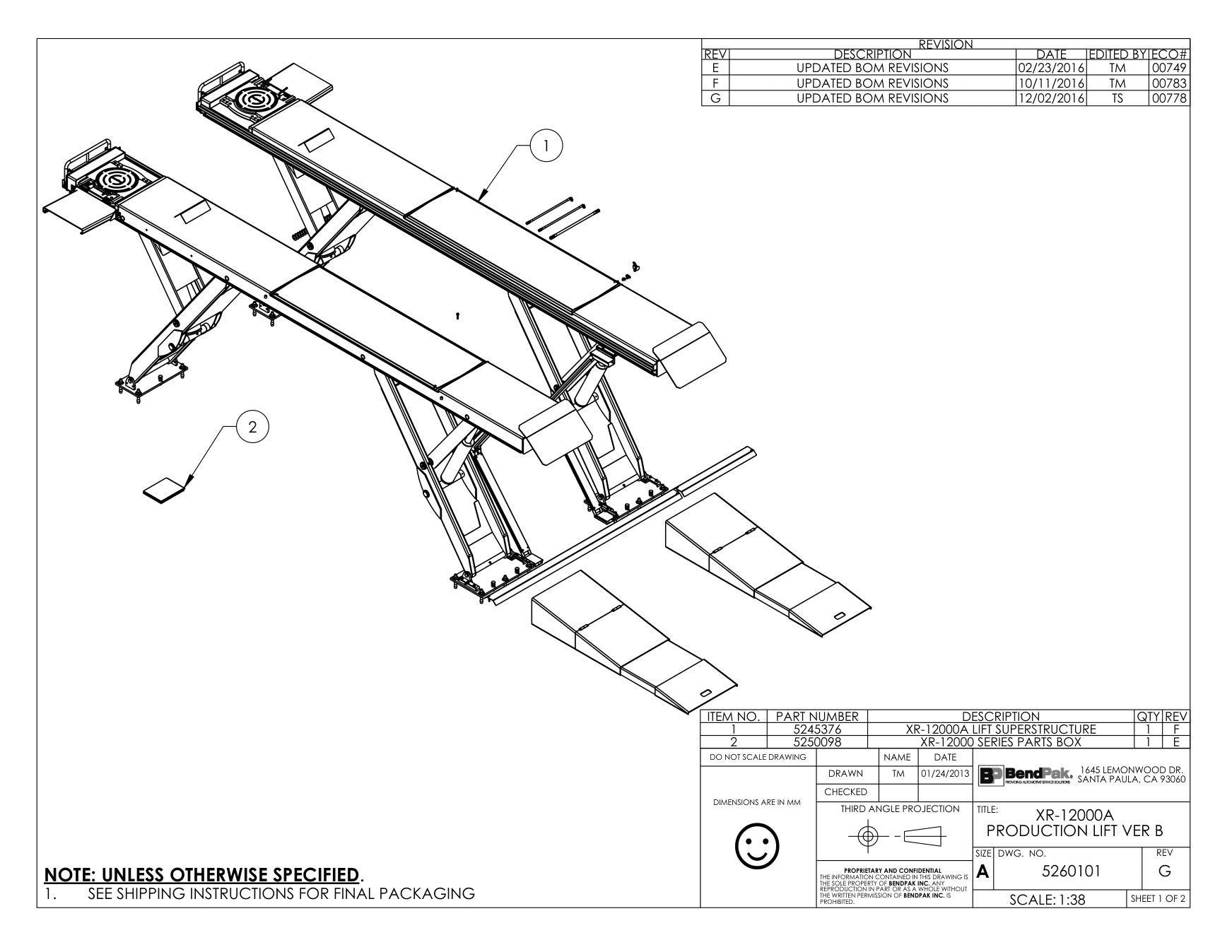 BendPak BENDPAK-5260101-XR-12000A-ALIGNMENT-LIFT-EXPLODED-VIEW-PARTS-LIST parts diagram — this part is item 2 (XR-12000A PRODUCTION LIFT VER B)