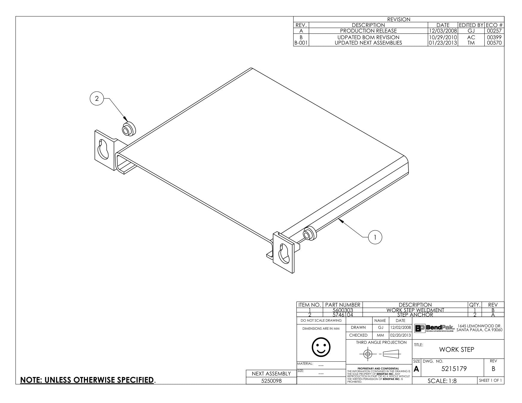 BendPak BENDPAK-5260101-XR-12000A-ALIGNMENT-LIFT-EXPLODED-VIEW-PARTS-LIST parts diagram — this part is item 2 (WORK STEP)