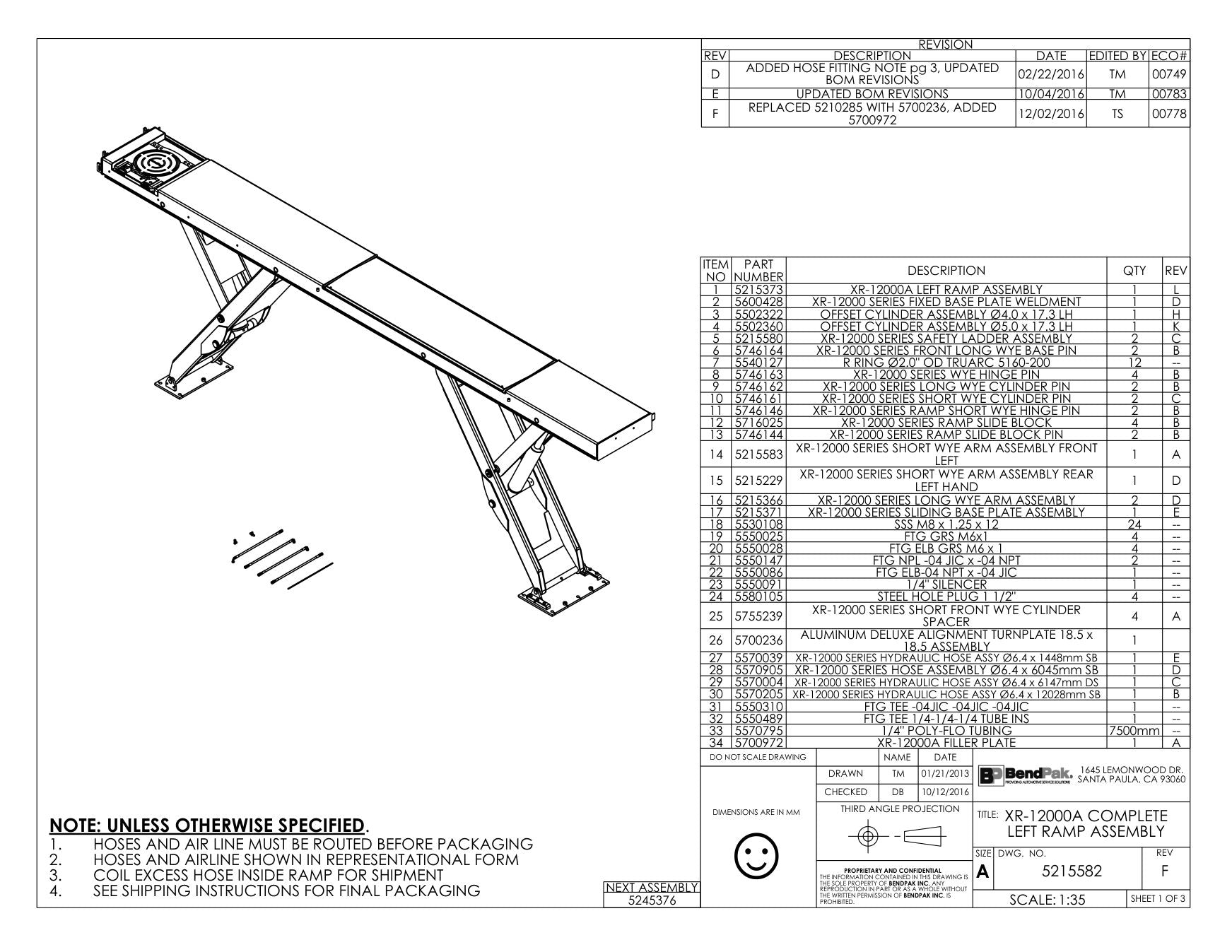 BendPak BENDPAK-5260101-XR-12000A parts diagram — Offset Cylinder Assembly Ø5.0 X 17.3 LH is item 4 (XR-12000A COMPLETE LEFT RAMP ASSEMBLY)