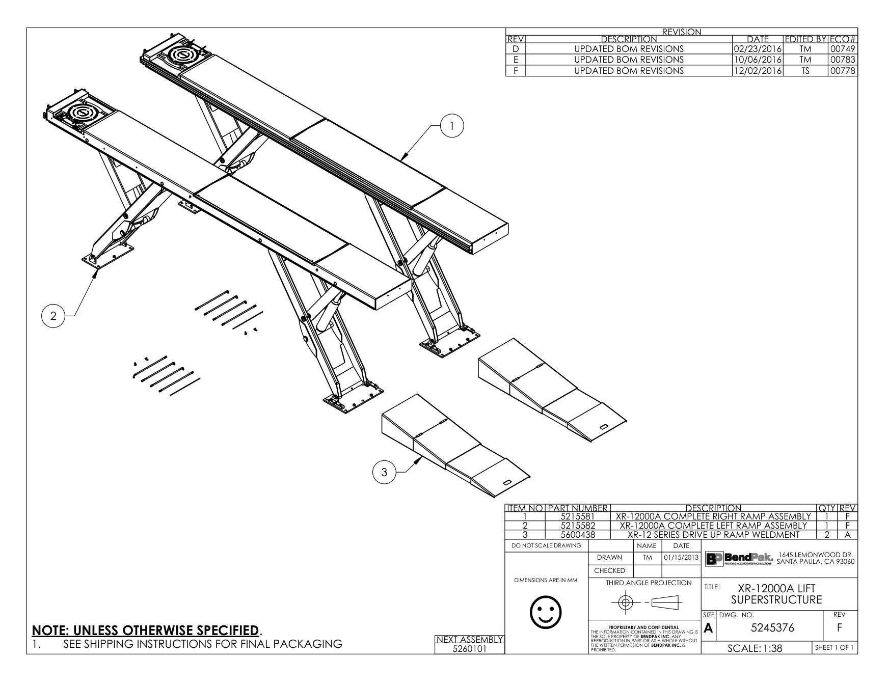 BendPak BENDPAK-5260101-XR-12000A parts diagram — XR-12 Series Drive Up Ramp Weldment is item 3 (XR-12000A LIFT SUPERSTRUCTURE)