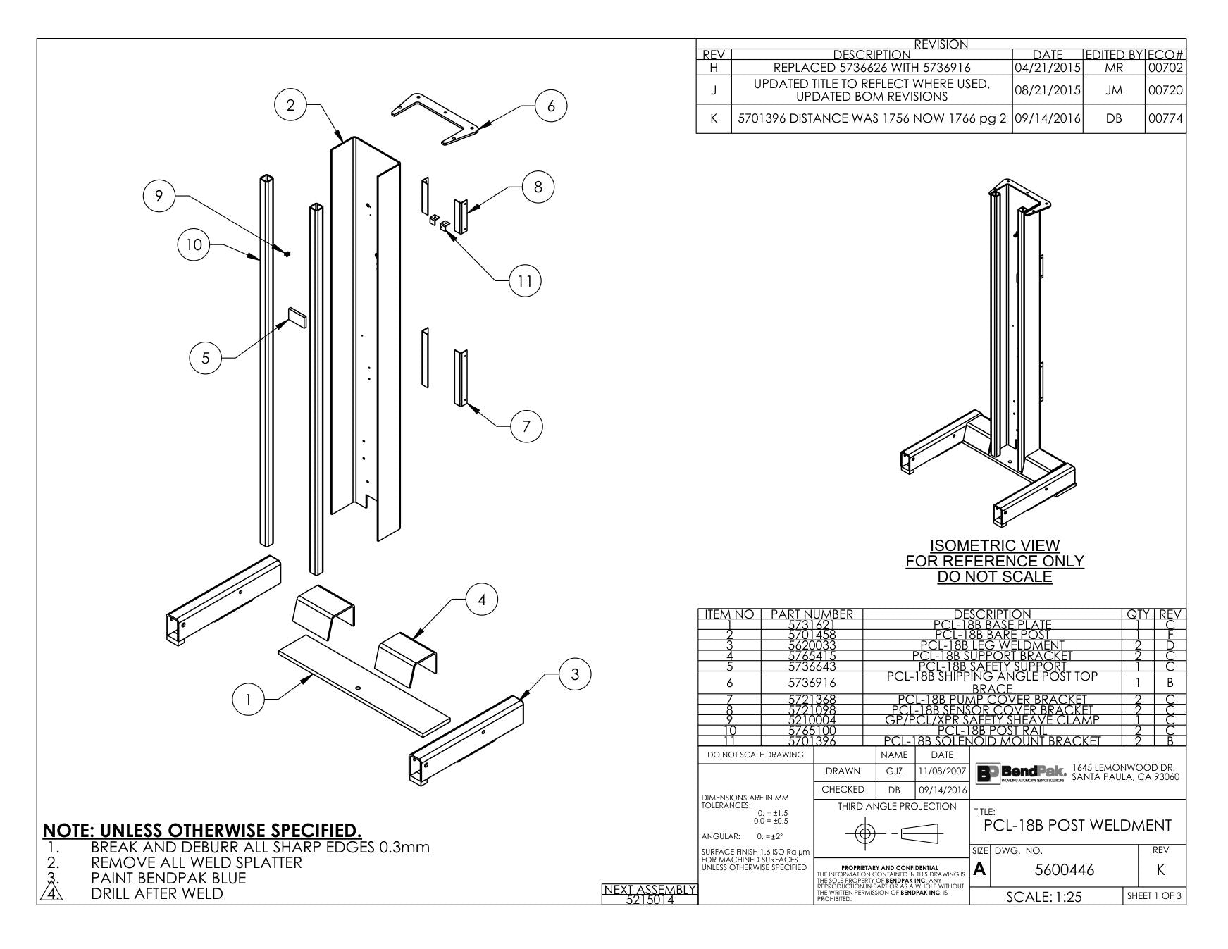BendPak BENDPAK-5260130-PCL-18B parts diagram — Safety Sheave Clamp; Pcl/xp/xpr Series is item 9 (PCL-18B POST WELDMENT)