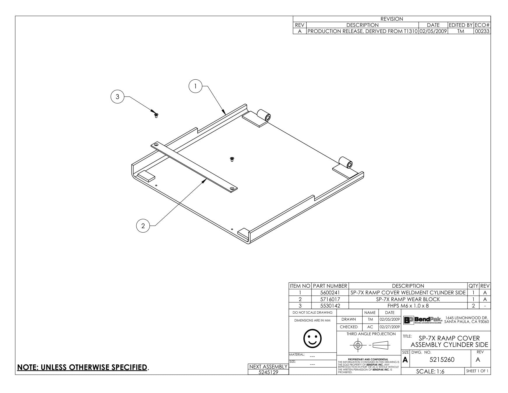 BendPak BENDPAK-5260231-SP-7X parts diagram — Ramp Wear Block; SP-7X is item 2 (SP-7X RAMP COVER ASSEMBLY CYLINDER SIDE)