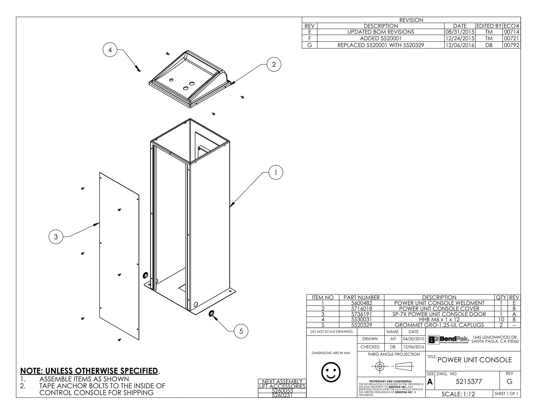 BendPak BENDPAK-5260231-SP-7X-SCISSOR-LIFT-EXPLODED-VIEW-PARTS-LIST parts diagram (POWER UNIT CONSOLE)