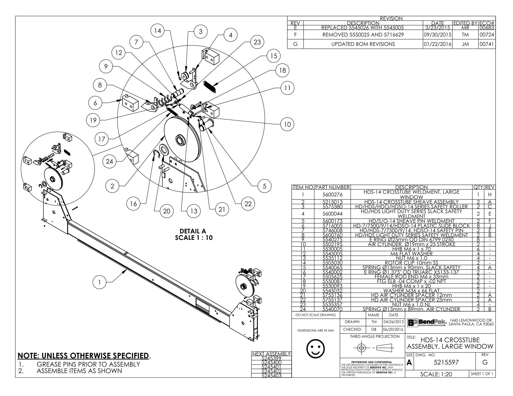 BendPak BENDPAK-5260512-HDS-14LSXE parts diagram — Washer, M36 X 66MM Flat is item 20 (HDS-14 CROSSTUBE ASSEMBLY, LARGE WINDOW)