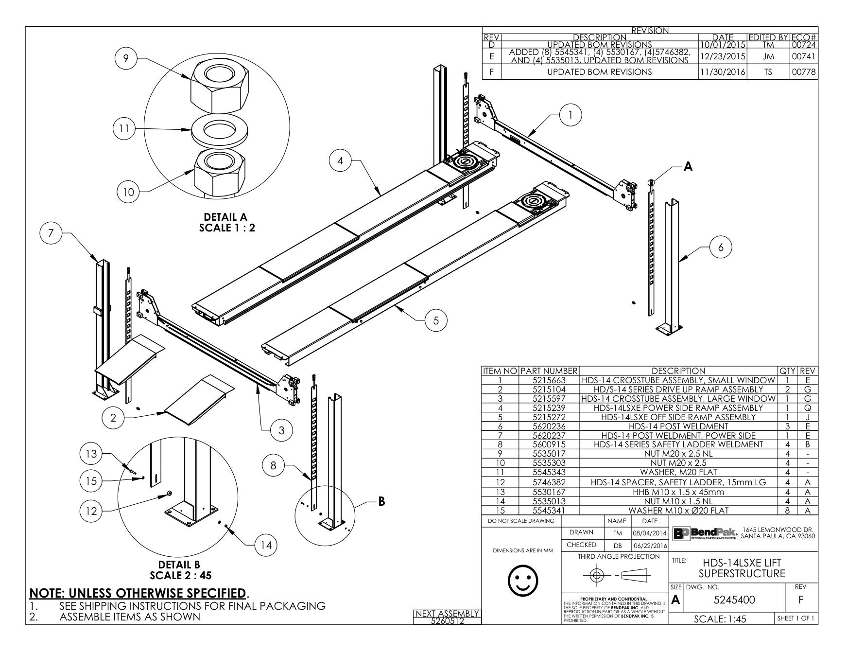 BendPak BENDPAK-5260512-HDS-14LSXE parts diagram — Large Window Crosstube Assy; HDS-14 is item 3 (HDS-14LSXE LIFT SUPERSTRUCTURE)