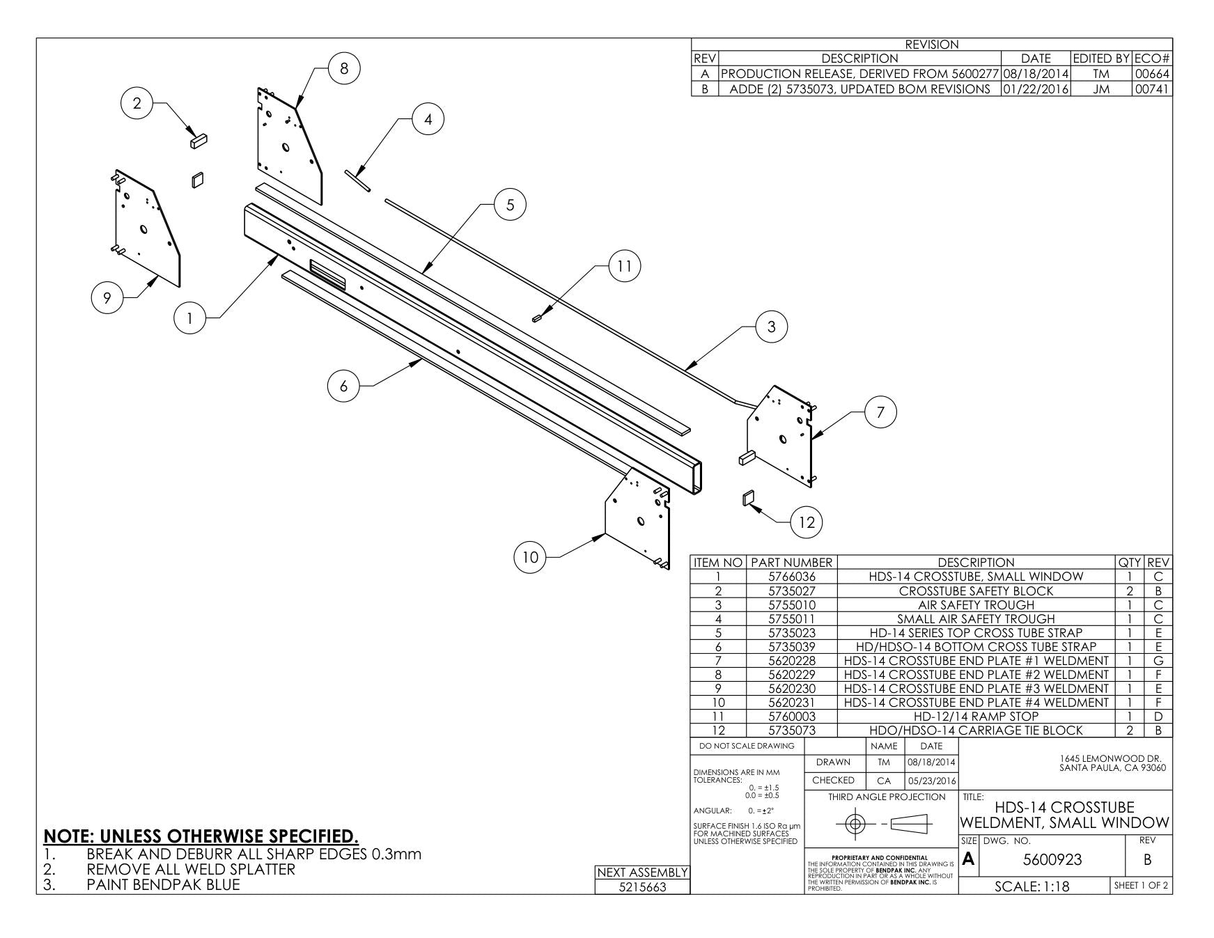 BendPak BENDPAK-5260512-HDS-14LSXE-ALIGNMENT-LIFT-EXPLODED-VIEW-PARTS-LIST parts diagram (HDS-14 CROSSTUBE WELDMENT, SMALL WINDOW)