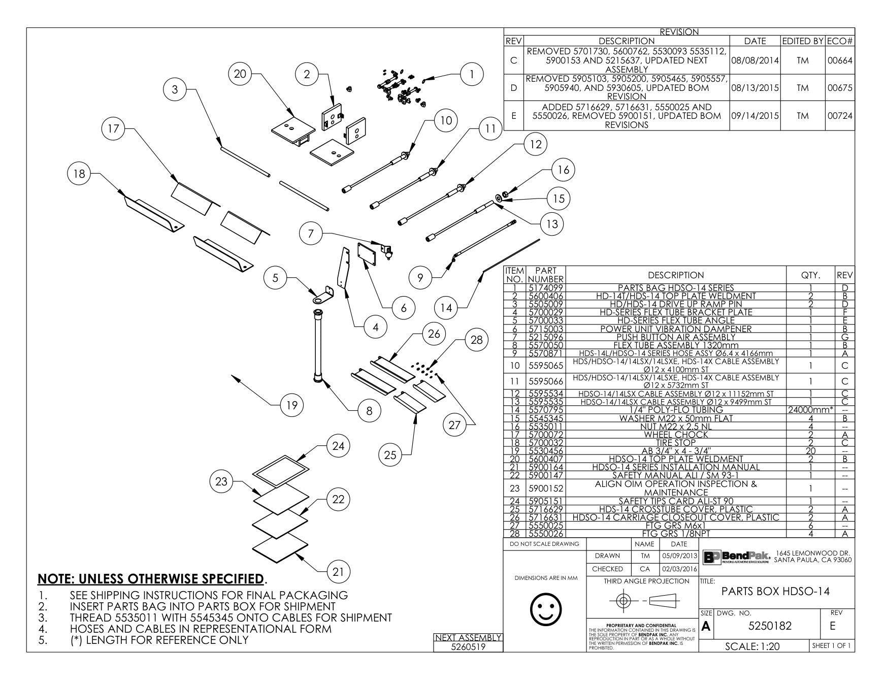 BendPak BENDPAK-5260519-HDSO-14 parts diagram — HDSO-14 Carriage Closeout Cover, Plastic is item 26 (PARTS BOX HDSO-14)