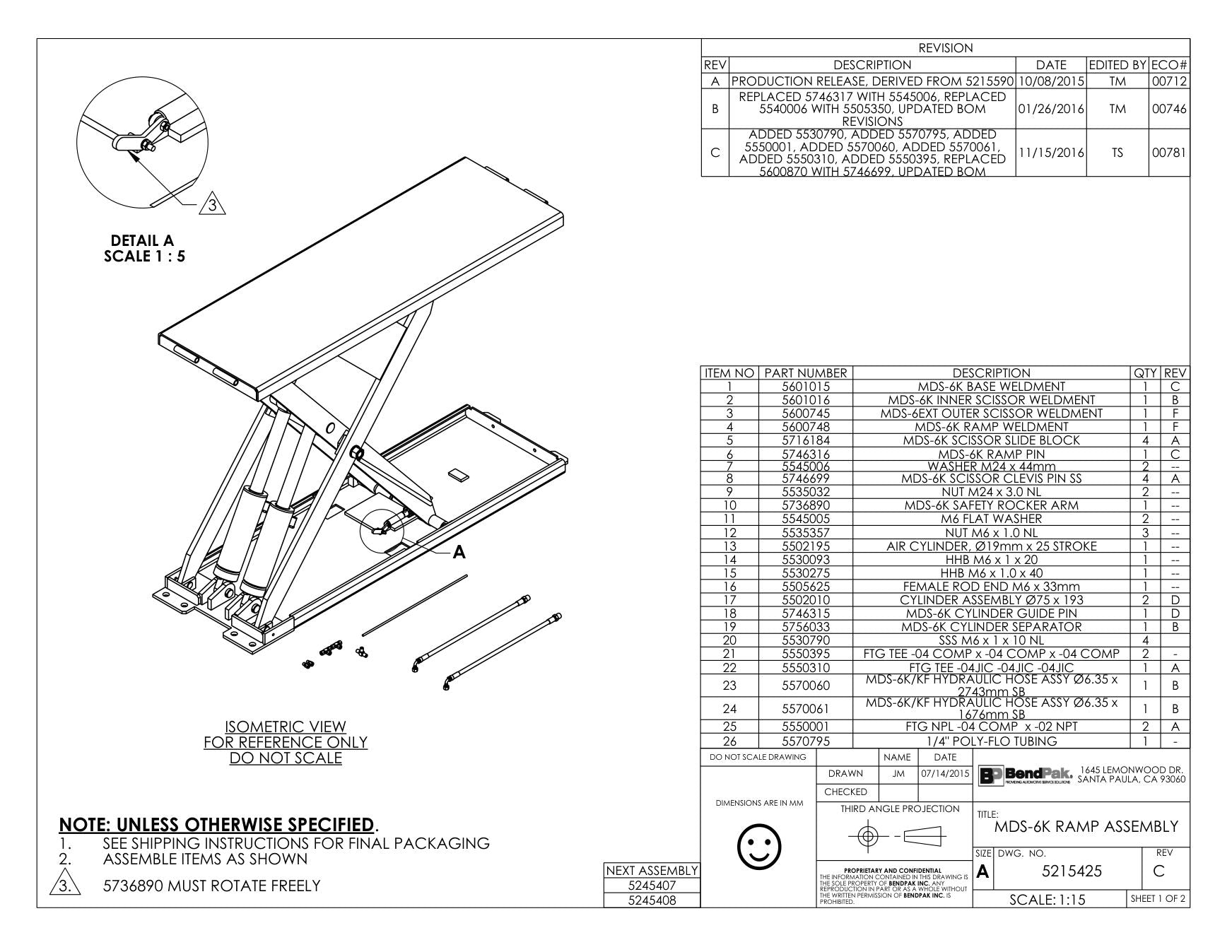 BendPak BENDPAK-5261000-MDS-6KF parts diagram — MDS-6K/KF Hydraulic Hose Assy Ø6.35 X 254MM Sb is item 23 (MDS-6K RAMP ASSEMBLY)