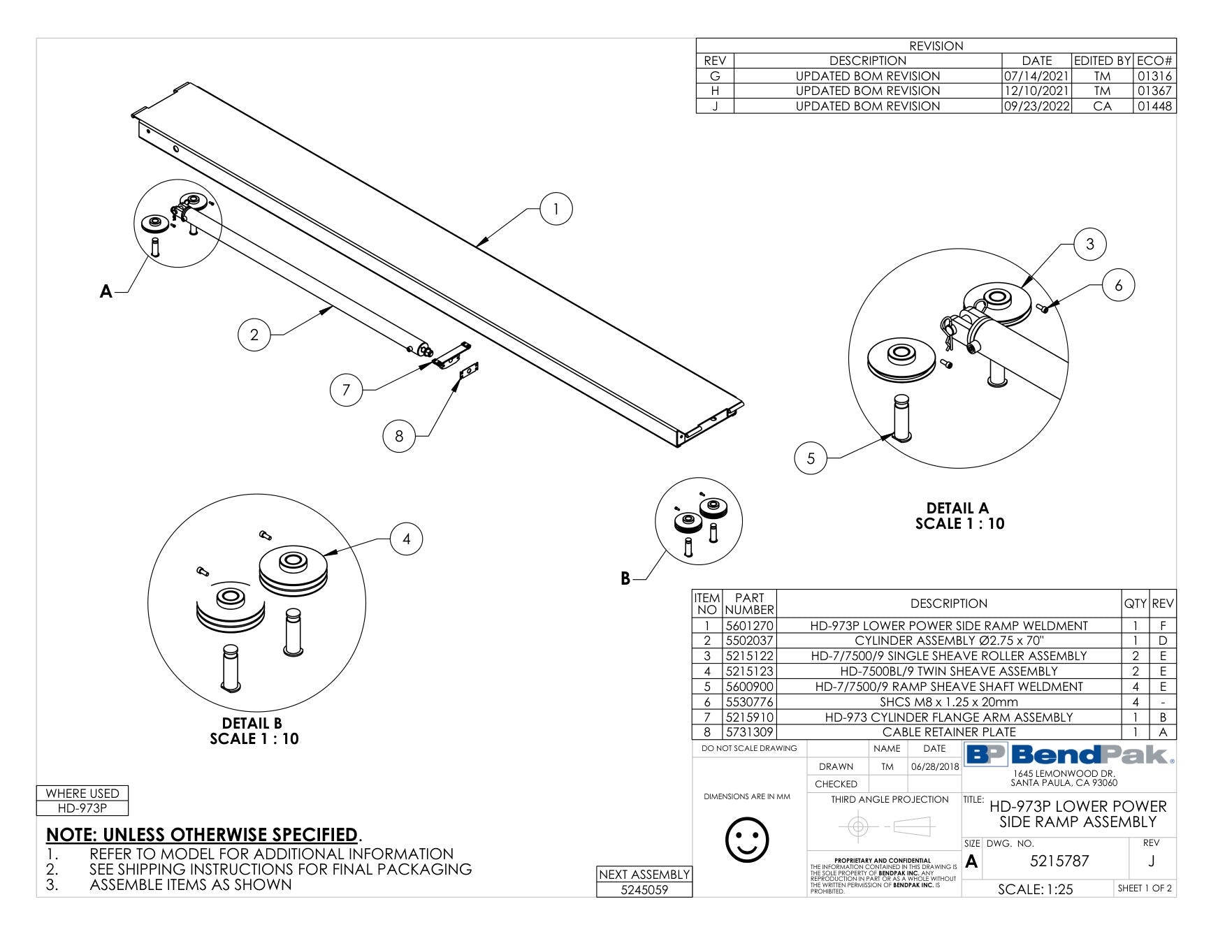 BendPak HD-973P parts diagram (HD-973P LOWER POWER SIDE RAMP ASSEMBLY)