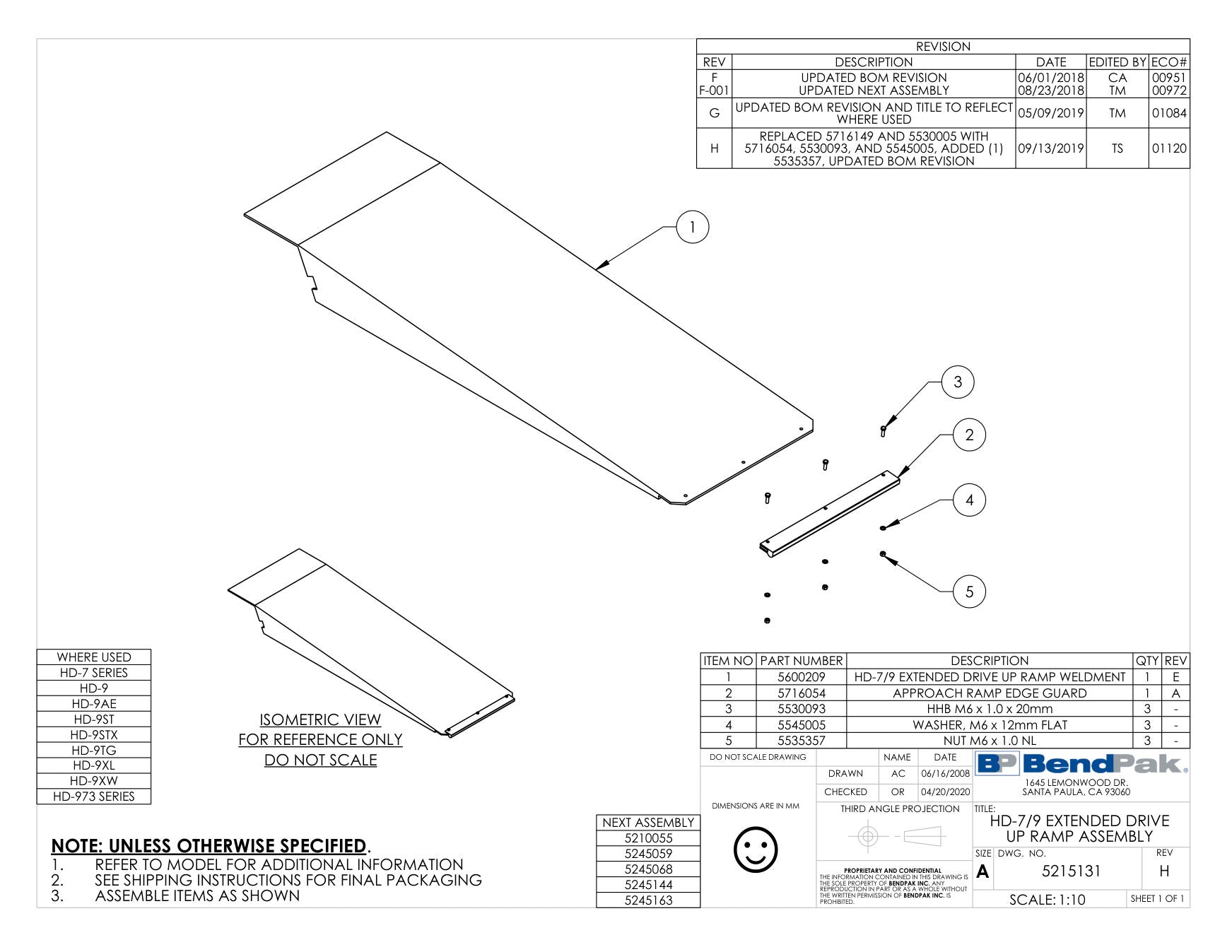 BendPak HD-973P parts diagram (HD-7/9 EXTENDED DRIVE UP RAMP ASSEMBLY)
