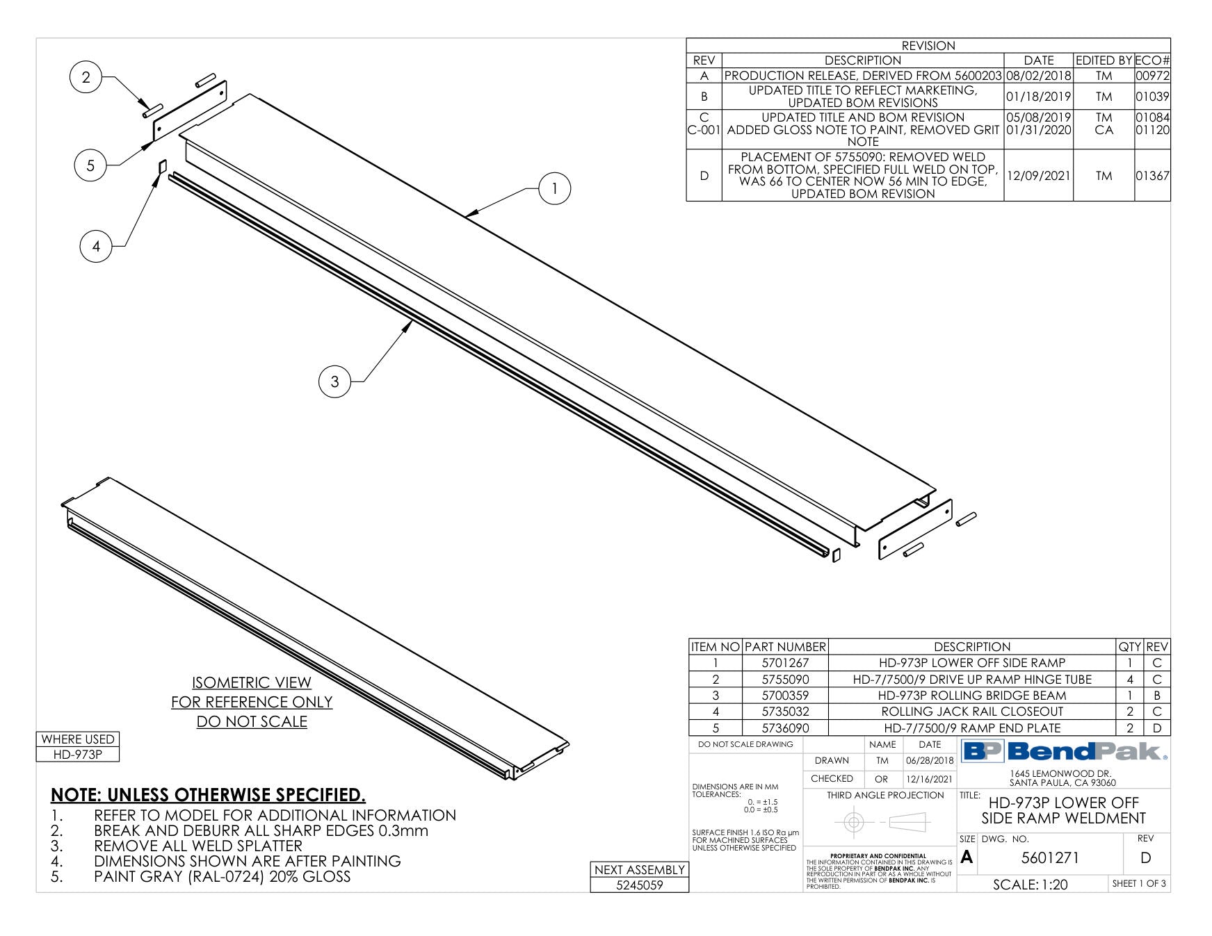 BendPak HD-973P parts diagram (HD-973P LOWER OFF SIDE RAMP WELDMENT)