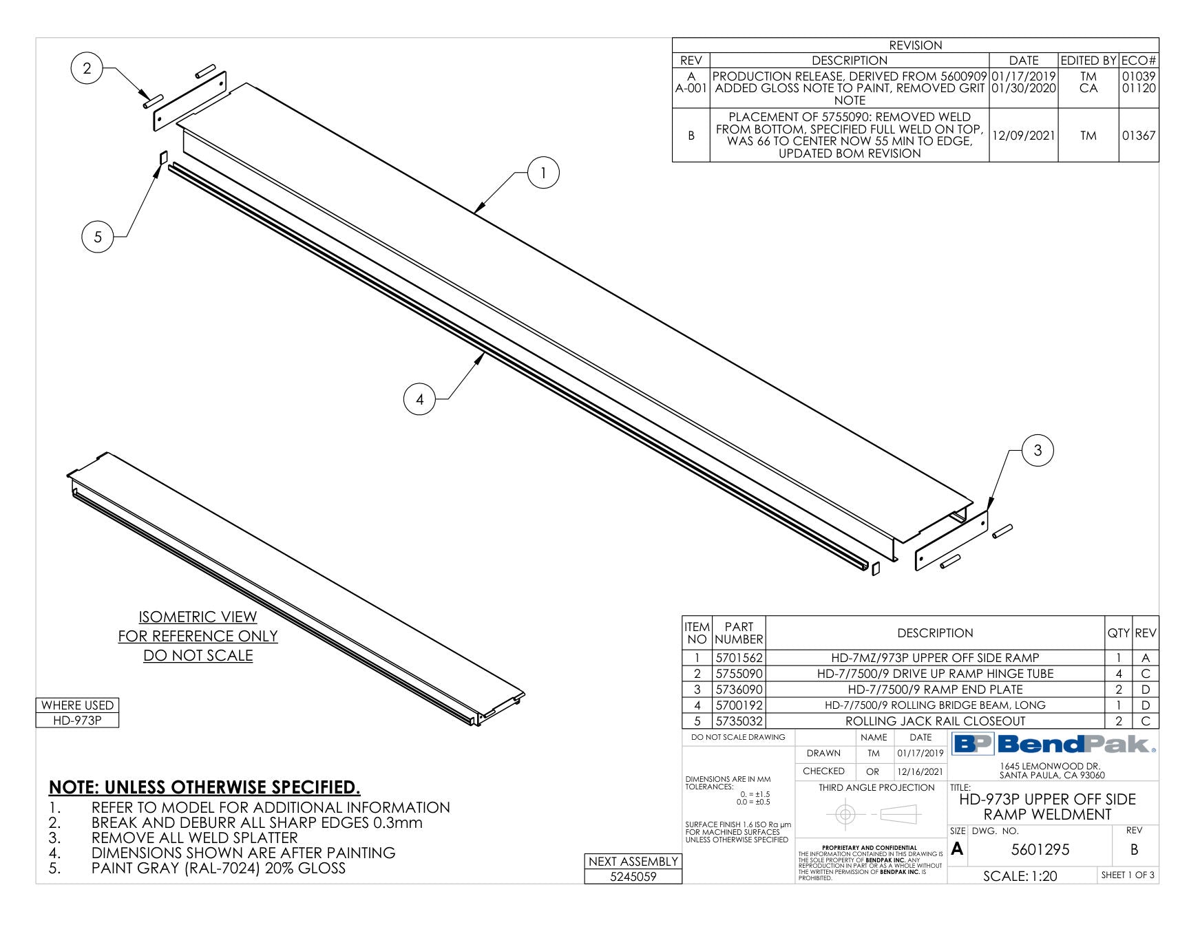 BendPak HD-973P parts diagram (HD-973P UPPER OFF SIDE RAMP WELDMENT)