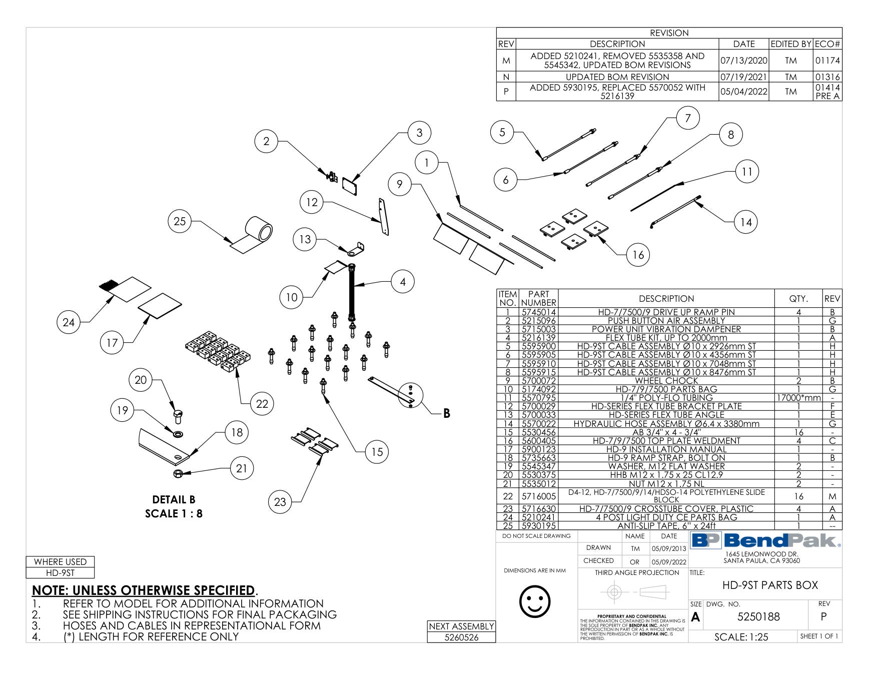 BendPak HD-9ST parts diagram — Cable Assembly Ø10 X 4356MM St is item 6 (HD-9ST PARTS BOX)