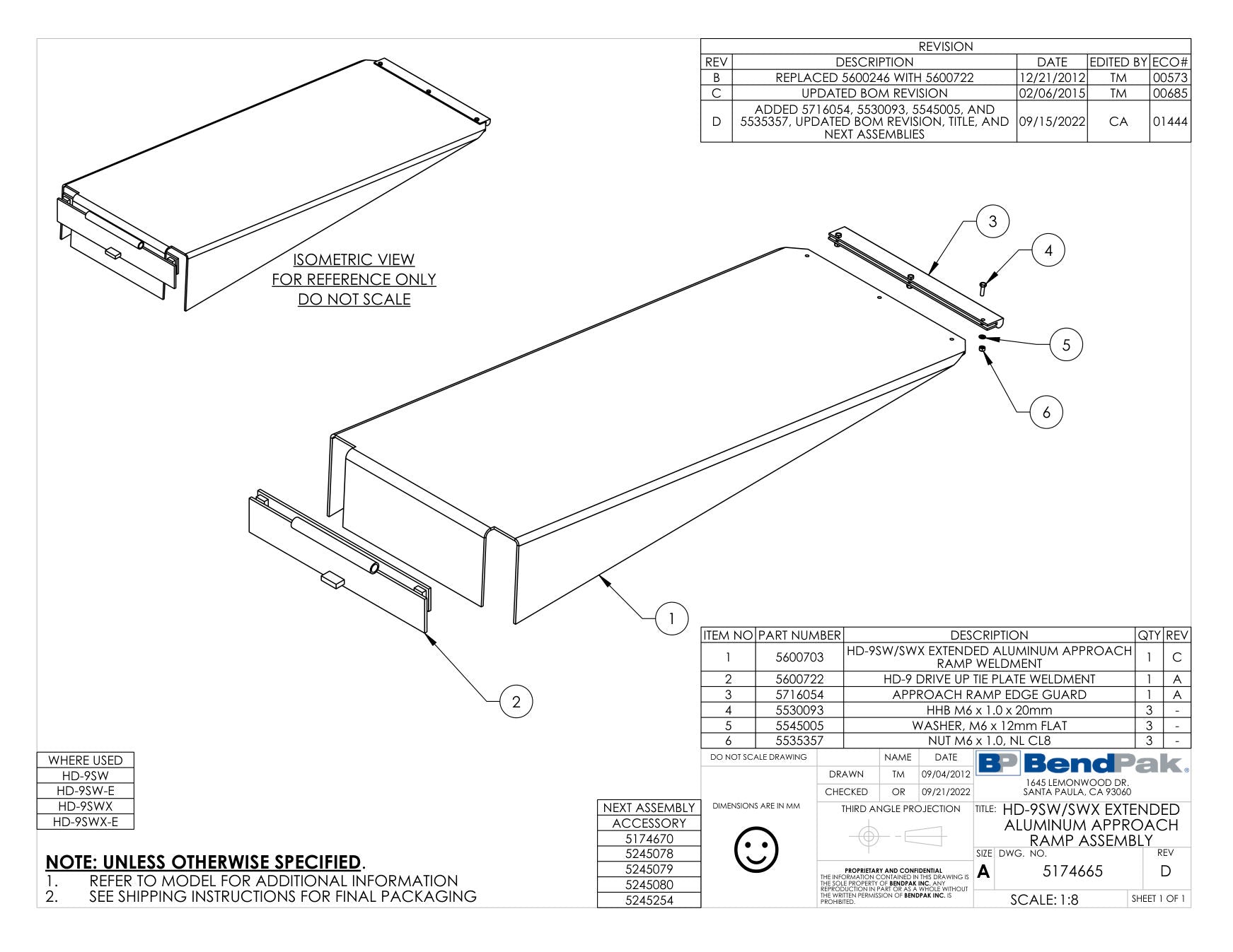 BendPak HD-9SW parts diagram — Approach Ramp Edge Guard / Yellow is item 3 (HD-9SW/SWX EXTENDED ALUMINUM APPROACH RAMP ASSEMBLY)