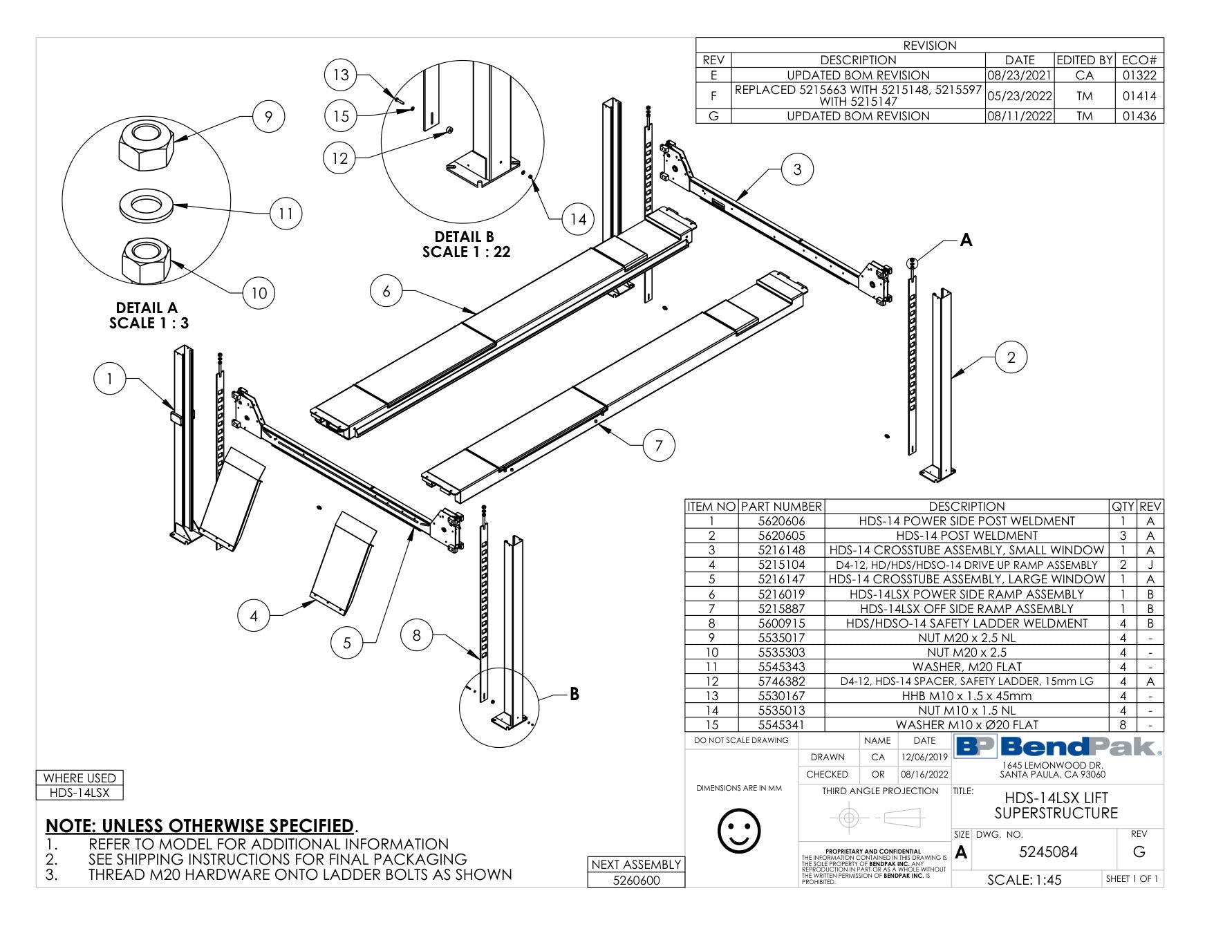 BendPak HDS-14LSX parts diagram — HDS-14LSX Off Side Ramp Assembly is item 7 (HDS-14LSX LIFT SUPERSTRUCTURE)