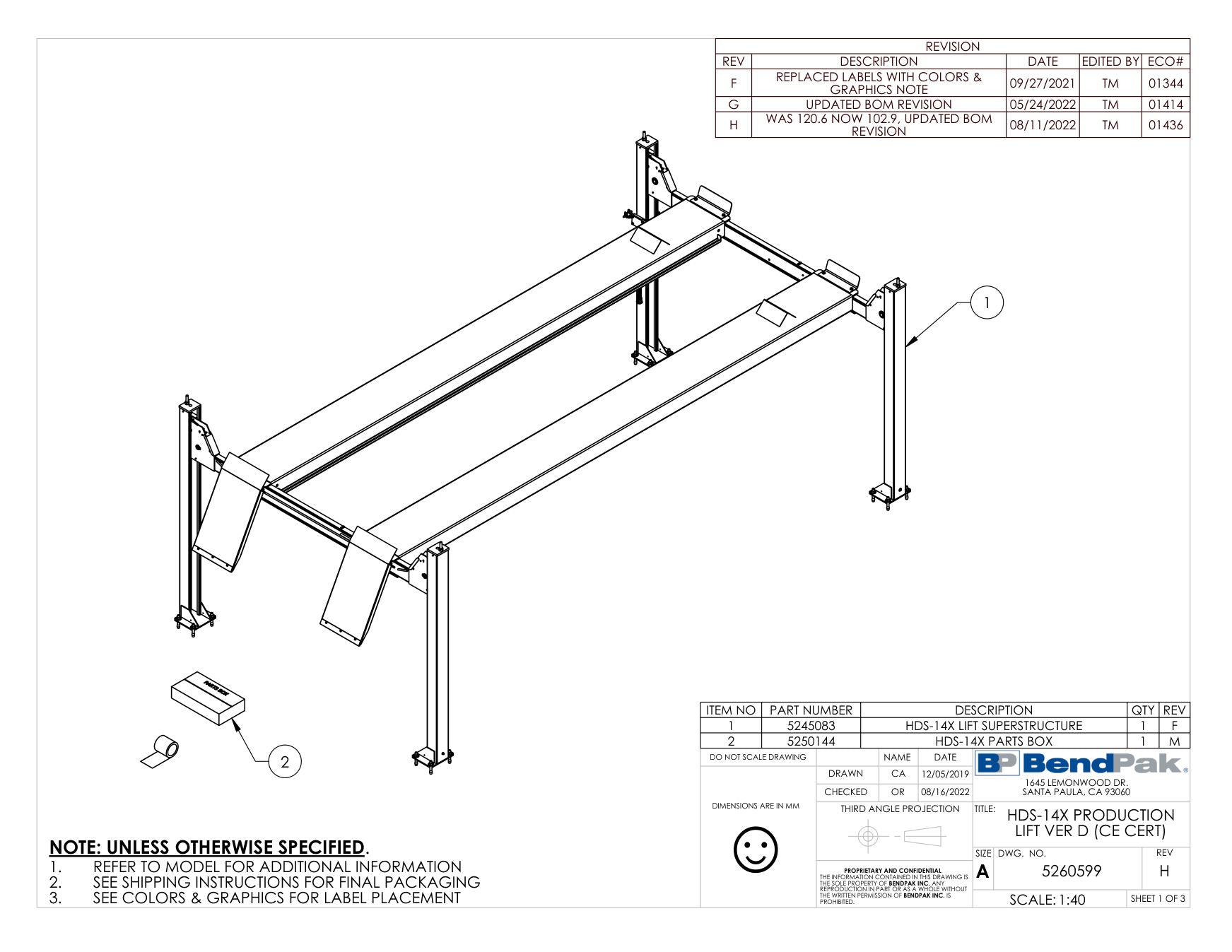 BendPak HDS-14X-FOUR-POST-LIFT parts diagram — this part is item 2 (HDS-14X PRODUCTION LIFT VER D (CE CERT))
