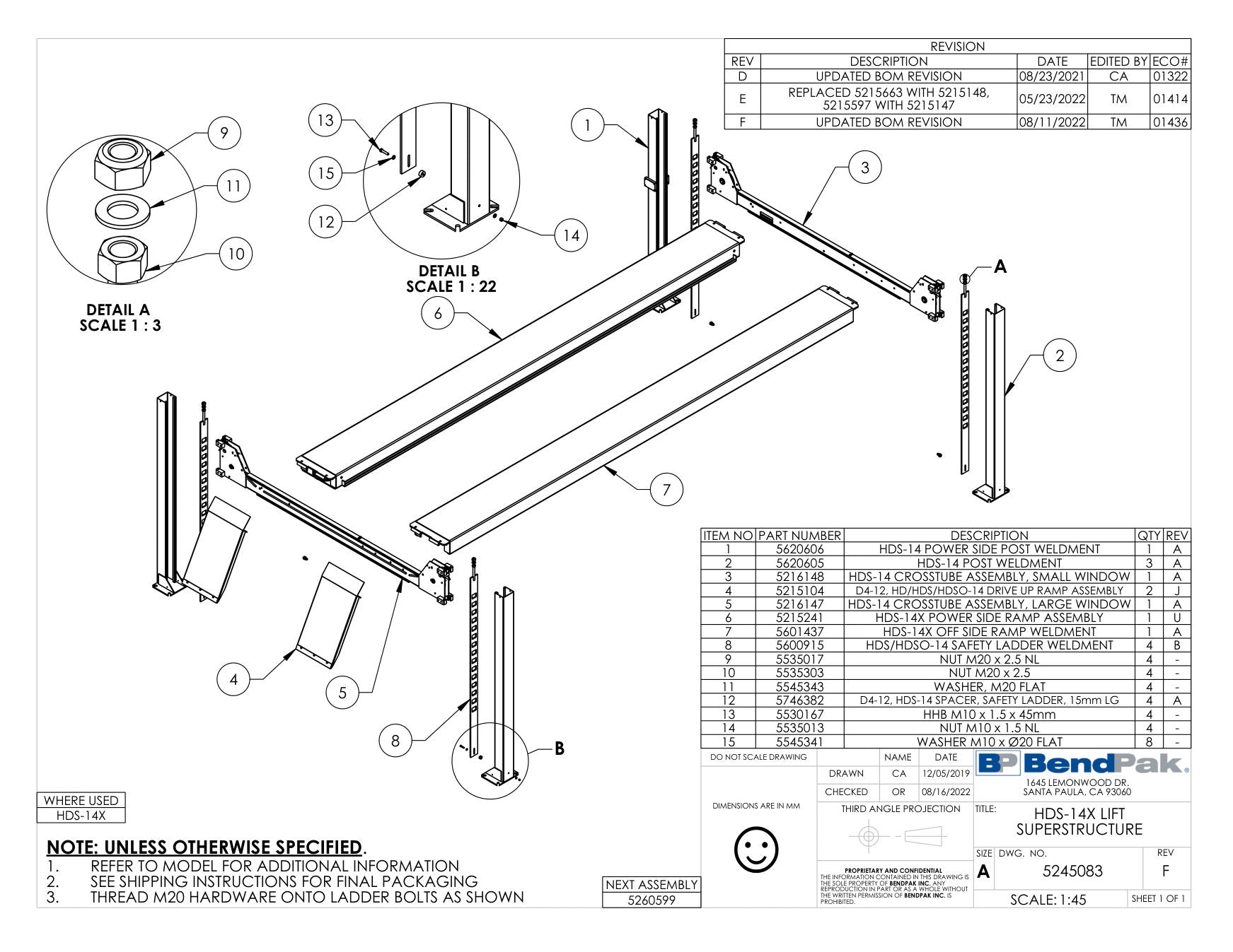 BendPak HDS-14X parts diagram — Powerside Ramp Assy; HDS-14X is item 6 (HDS-14X LIFT SUPERSTRUCTURE)