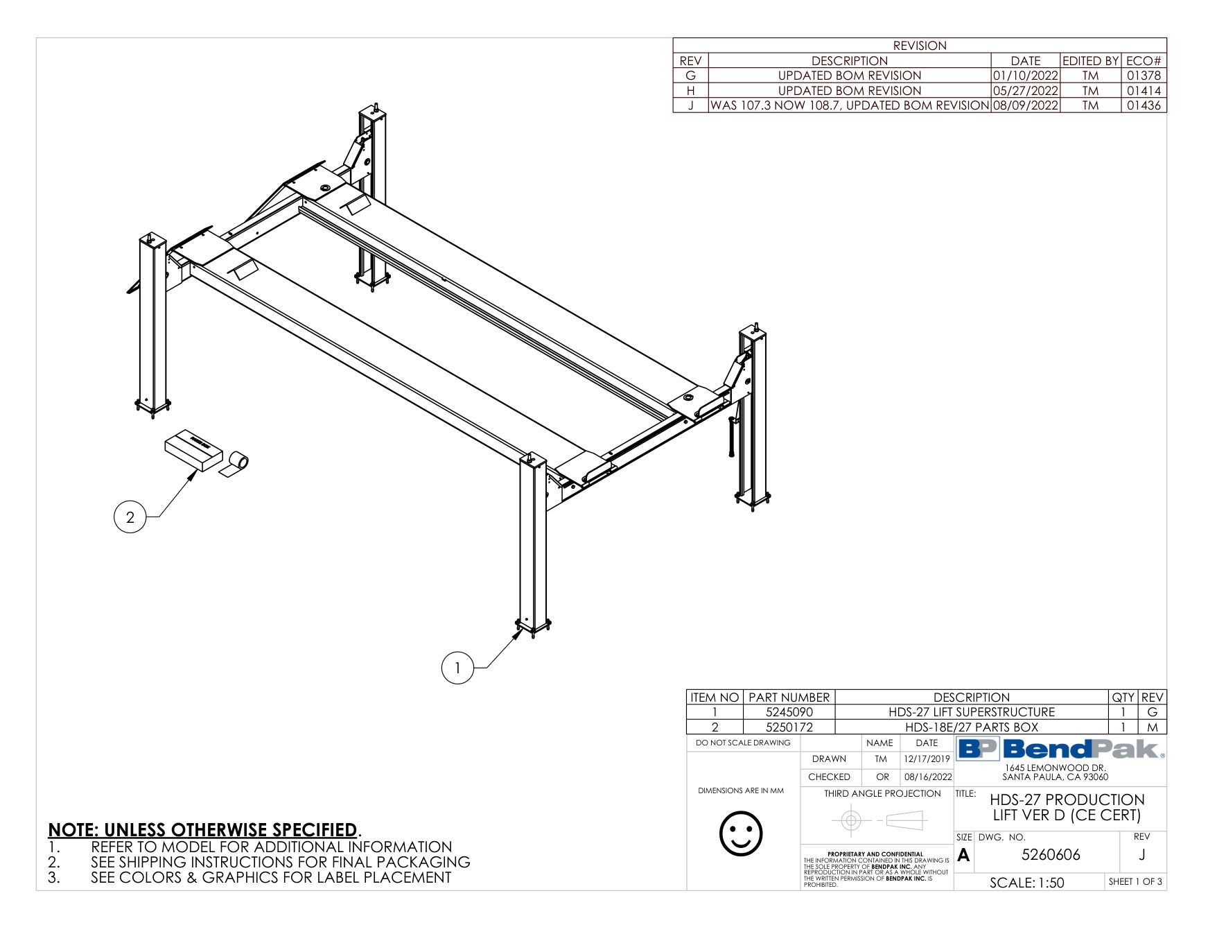 BendPak HDS-27-FOUR-POST-LIFT parts diagram — this part is item 2 (HDS-27 PRODUCTION LIFT VER D (CE CERT))