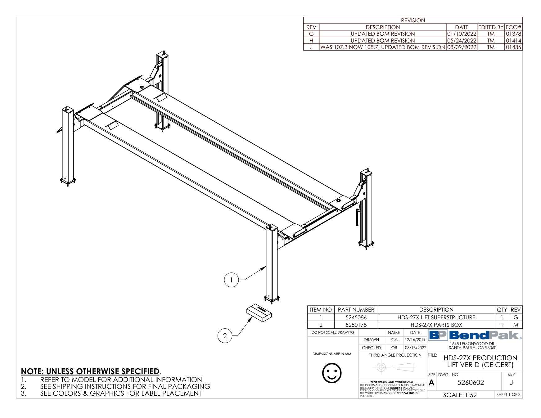 BendPak HDS-27X-FOUR-POST-LIFT parts diagram — this part is item 2 (HDS-27X PRODUCTION LIFT VER D (CE CERT))