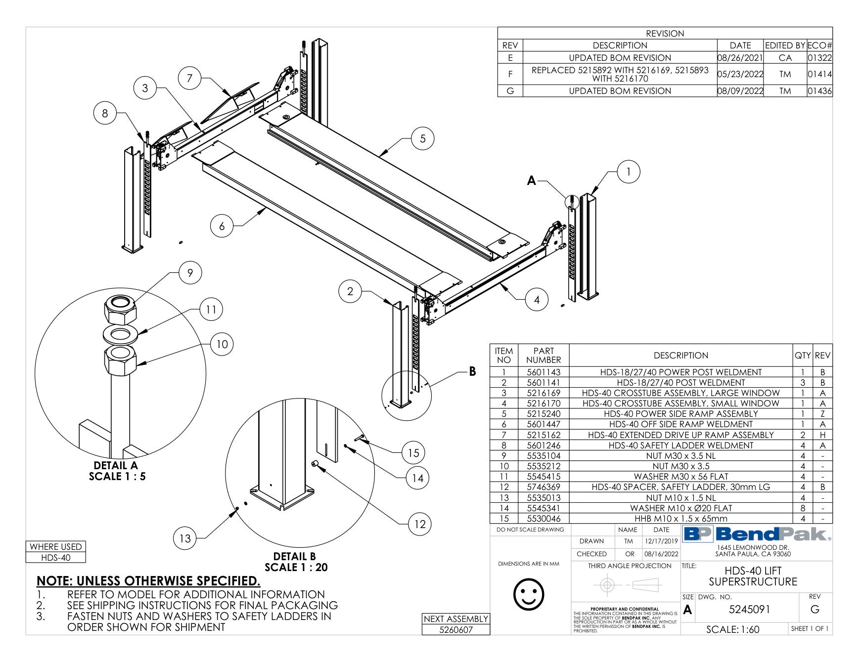 BendPak HDS-40 parts diagram — HDS-40 Crosstube Assembly, Large Window is item 3 (HDS-40 LIFT SUPERSTRUCTURE)