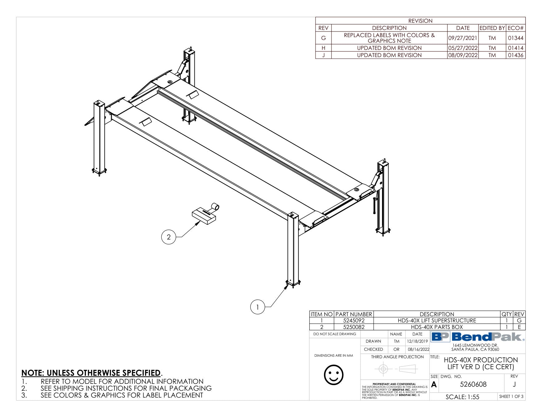 BendPak HDS-40X-FOUR-POST-LIFT parts diagram — this part is item 2 (HDS-40X PRODUCTION LIFT VER D (CE CERT))