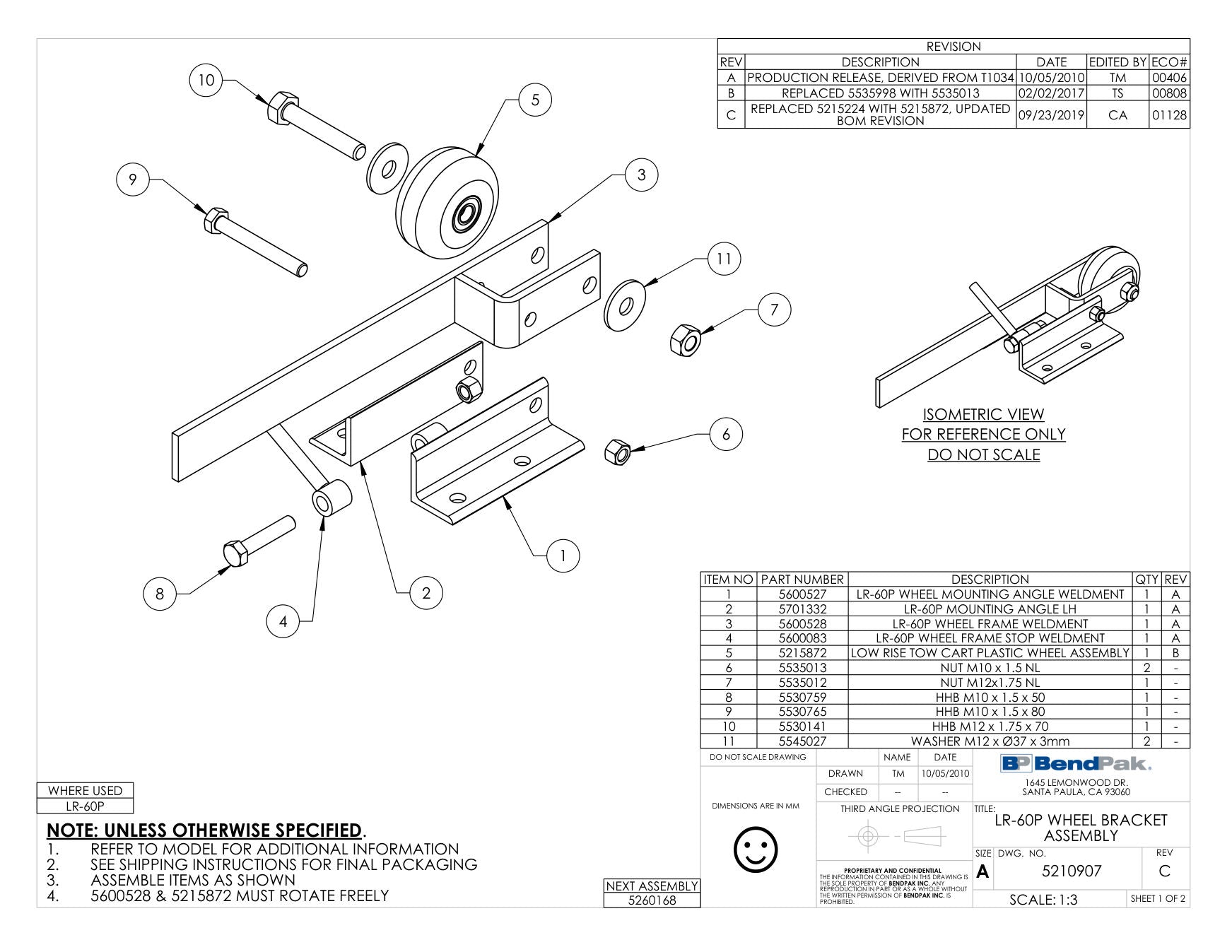 BendPak LR-60P parts diagram — LR-60P Mounting Angle, L.h. is item 2 (LR-60P WHEEL BRACKET ASSEMBLY)