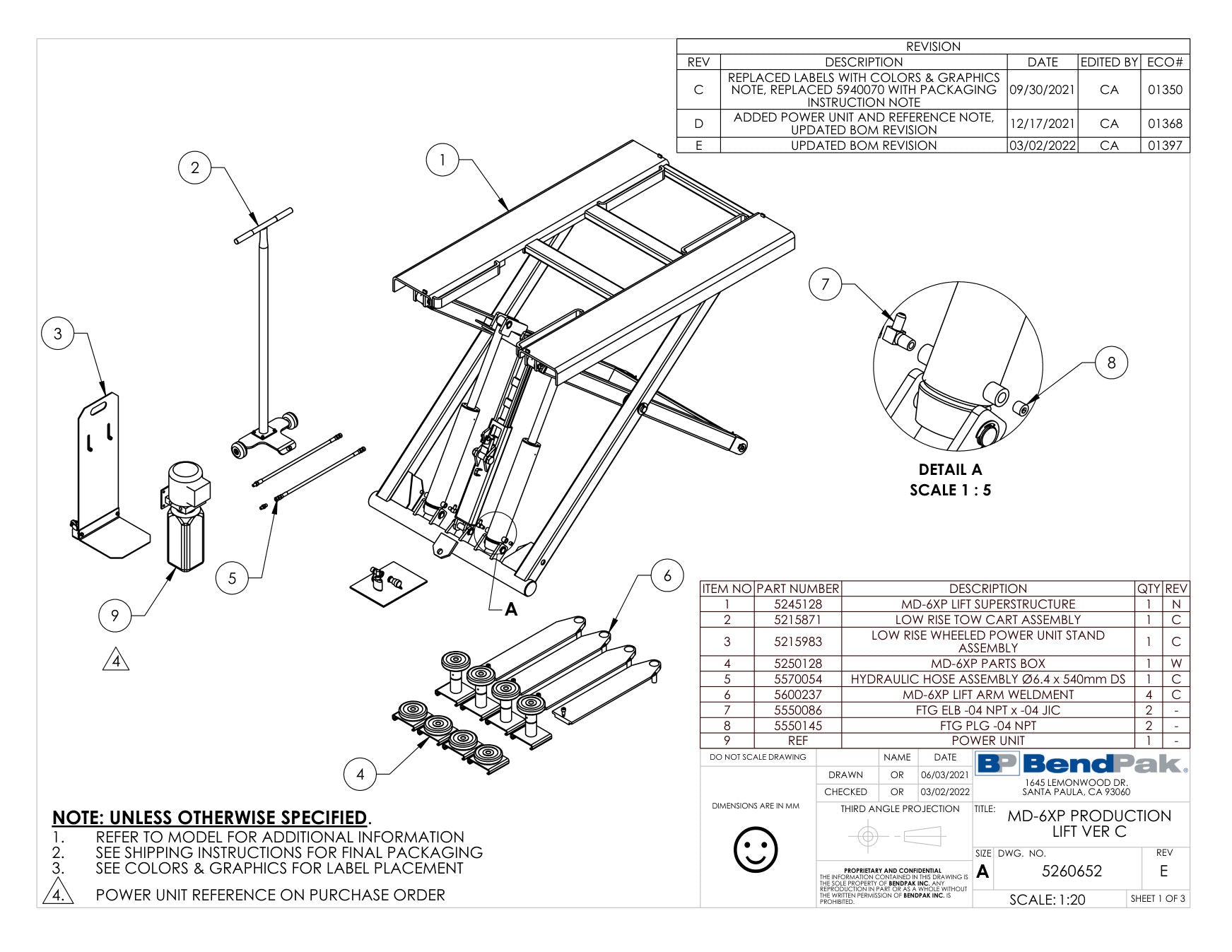 BendPak MD-6XP parts diagram — Ftg Plg -04 NPT is item 8 (MD-6XP PRODUCTION LIFT VER C)