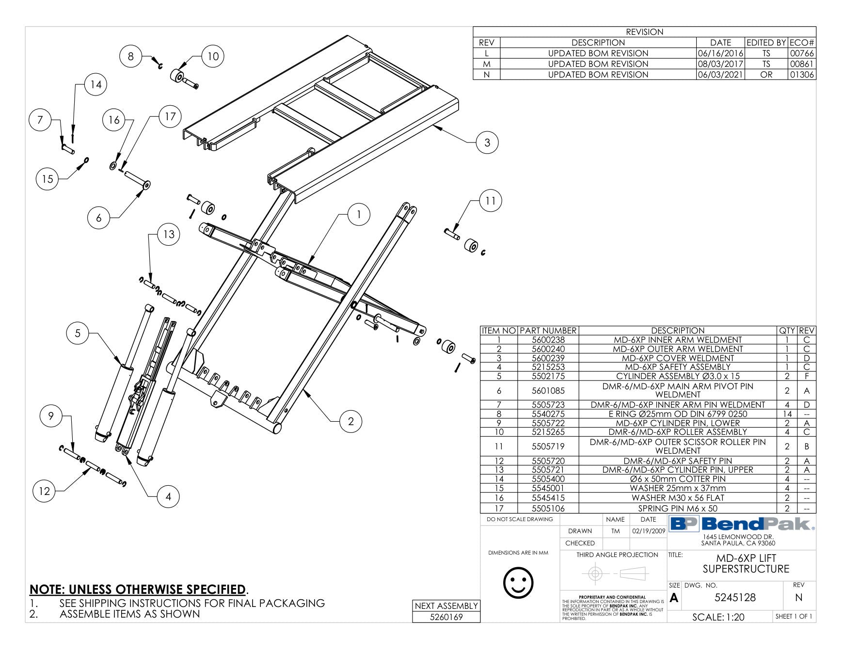 BendPak MD-6XP parts diagram — MD-6XP Cover Weldment is item 3 (MD-6XP LIFT SUPERSTRUCTURE)