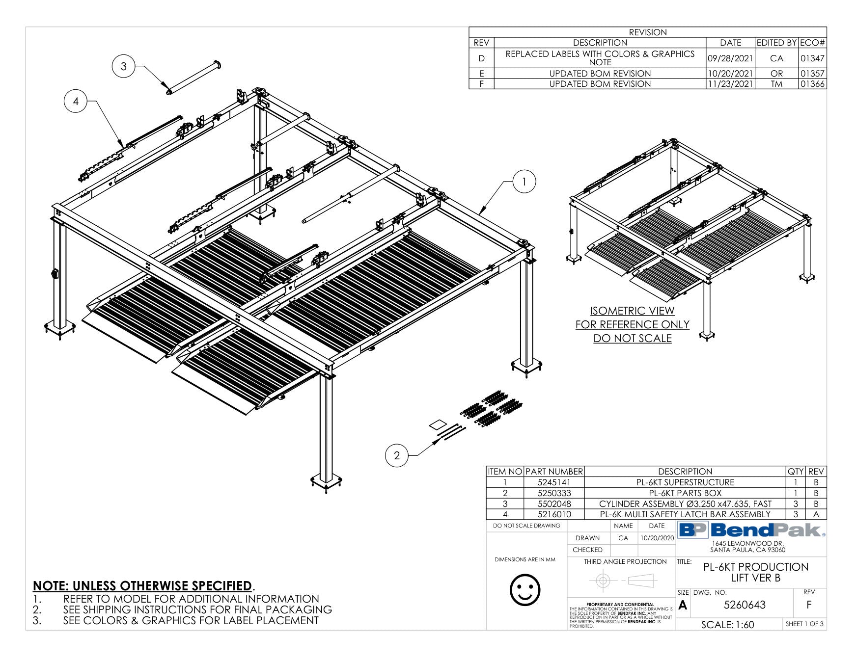 BendPak PL-6KT parts diagram — PL-6K Multi Safety Latch Bar Assembly is item 4 (PL-6KT PRODUCTION LIFT VER B)