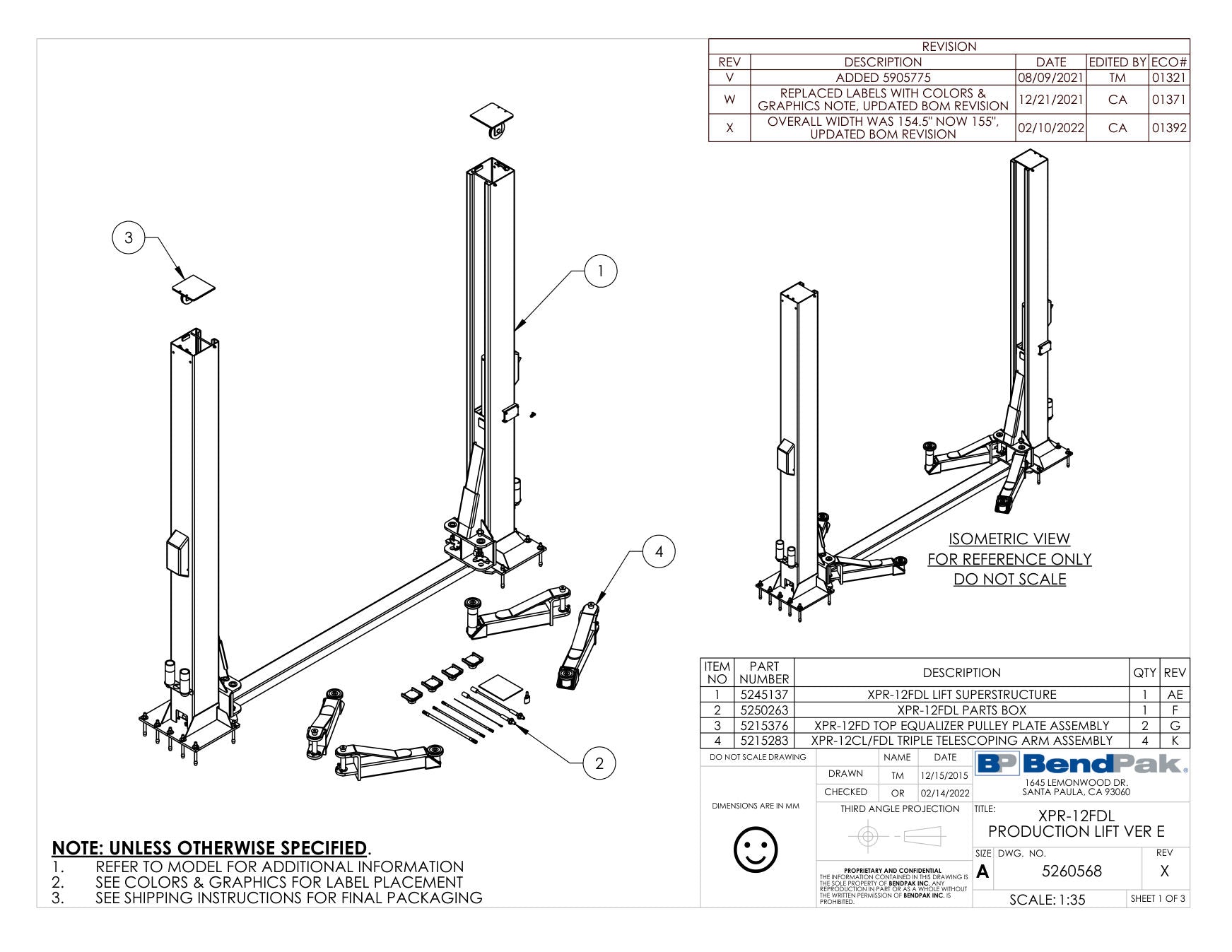 BendPak XPR-12FDL parts diagram — XPR-12FD Top Equalizer Pulley Plate Assembly is item 3 (XPR-12FDL PRODUCTION LIFT VER E)