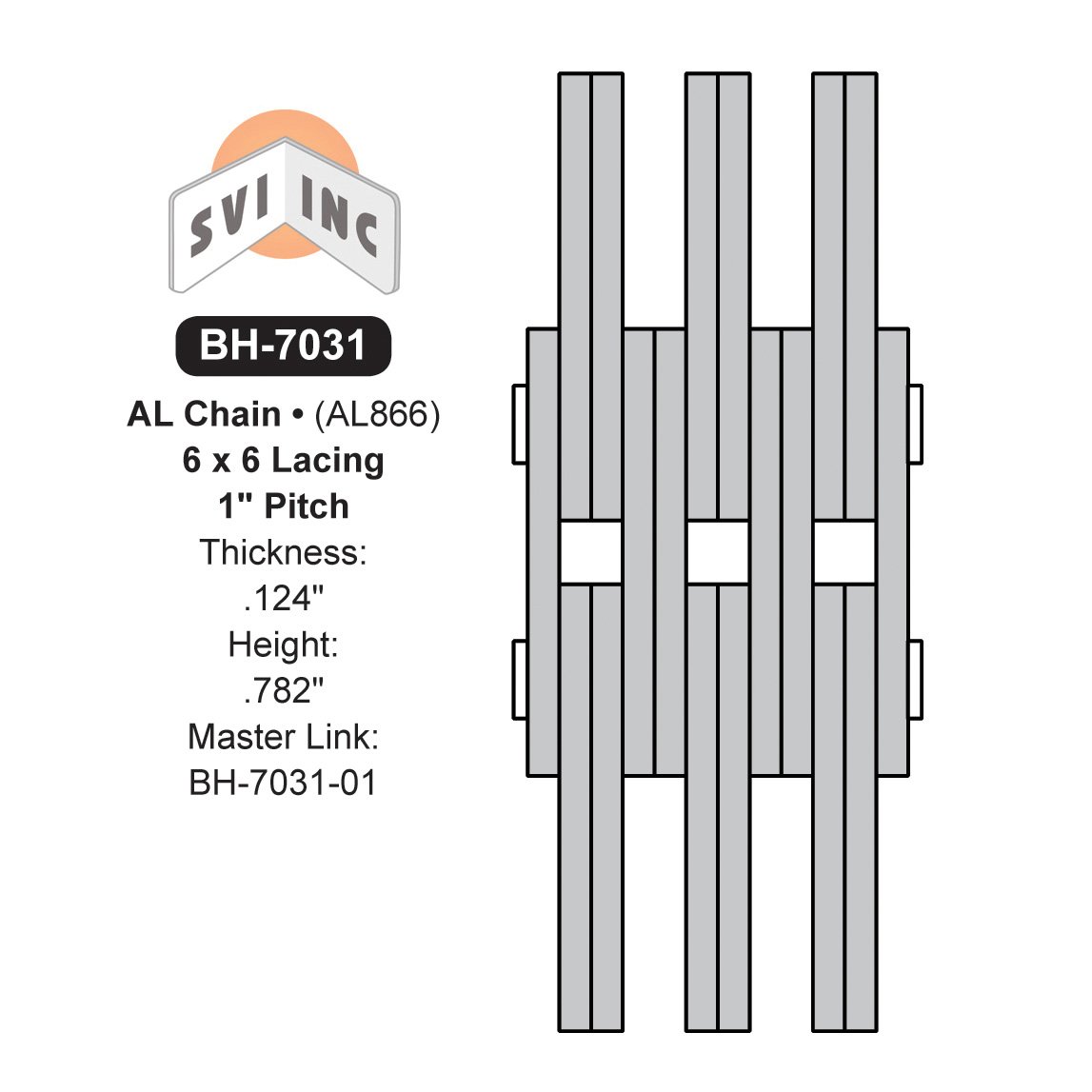 Lift Chain 30 lbs. AL866 10 feet - 1" Pitch Leaf Chain 6x6