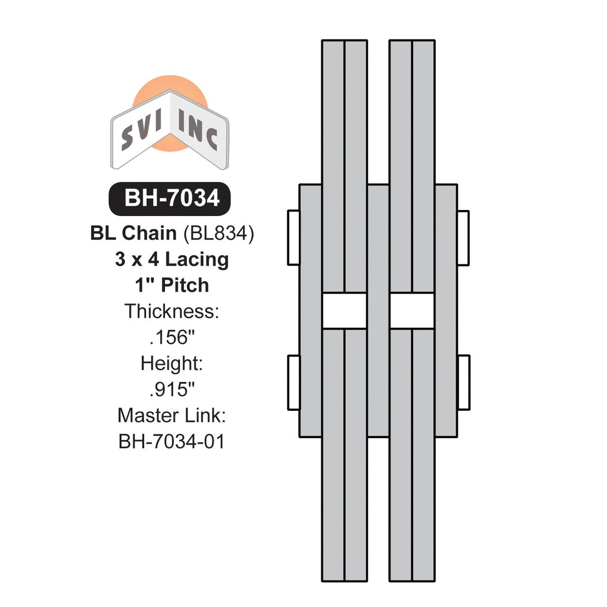 Lift Chain 30 lbs. BL834 10 feet - 1" Pitch Leaf Chain 3x4