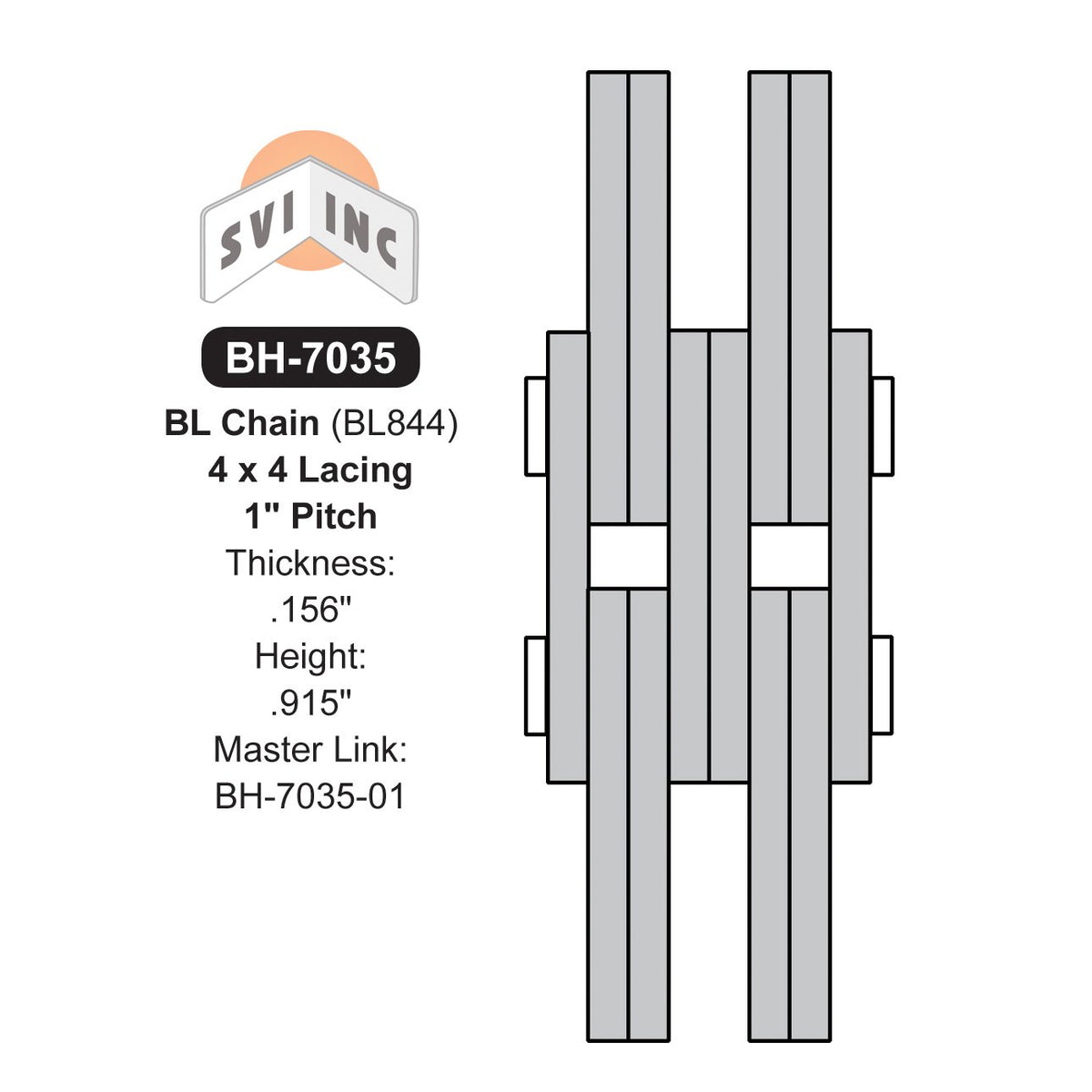Lift Chain 34 lbs. BL844 10 feet - 1" Pitch Leaf Chain 4x4