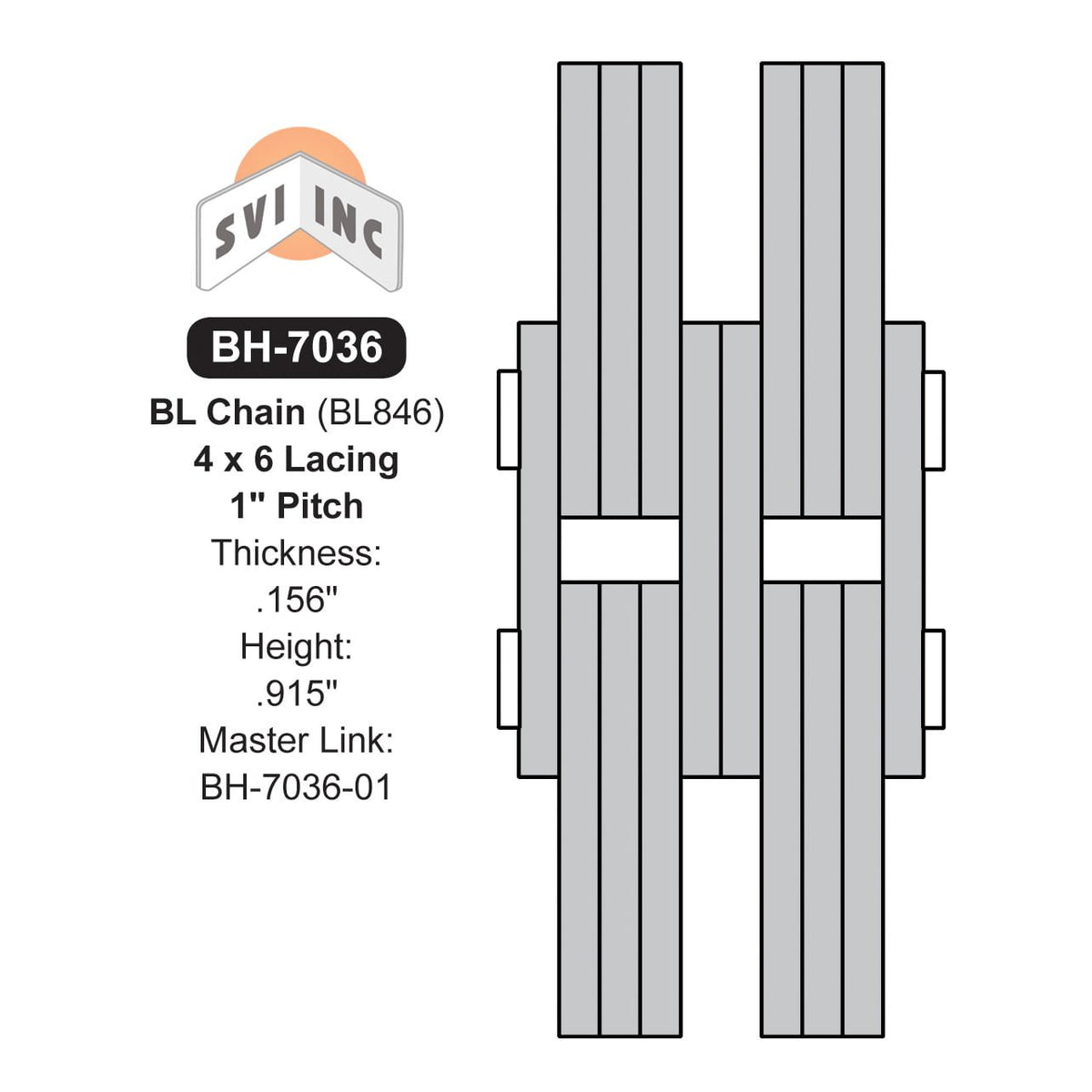 Lift Chain 43 lbs. BL846 10 feet - 1" Pitch Leaf Chain 4x6