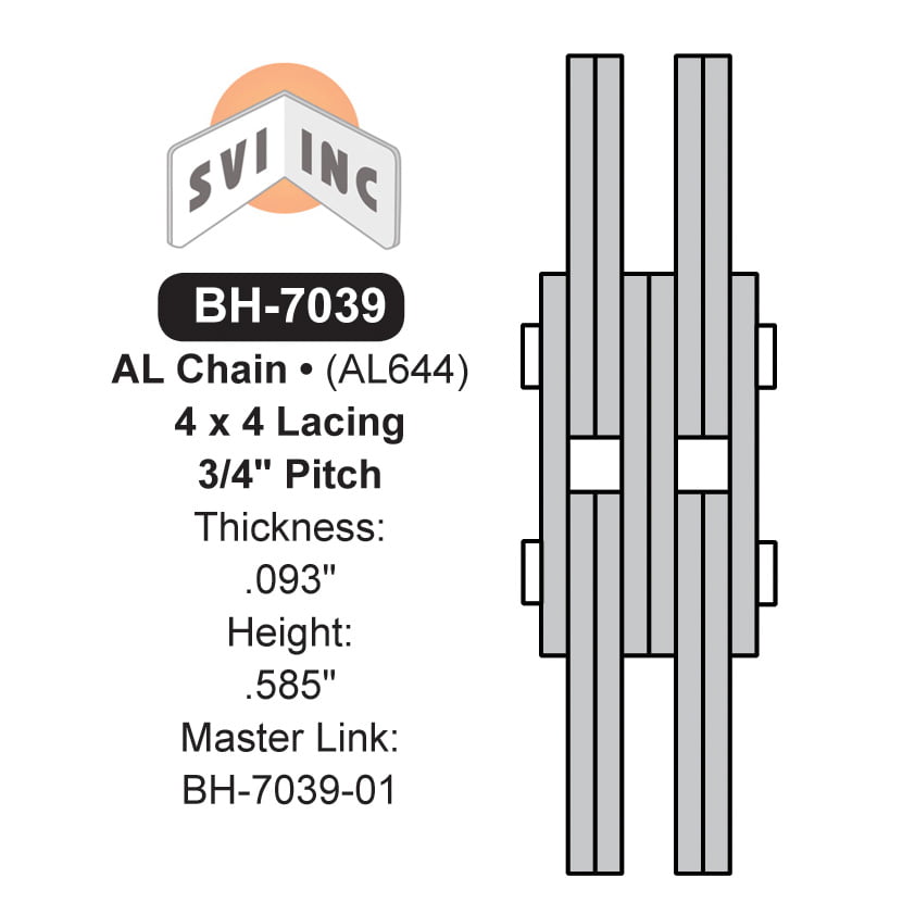 Lift Chain 12 lbs AL644 10 feet - 3/4" Pitch Leaf Chain 4x4