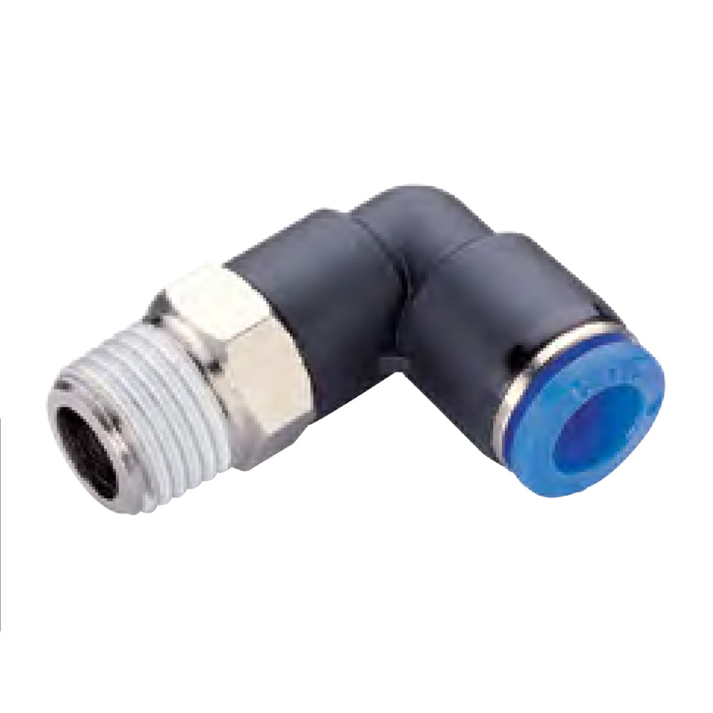 Pushon fitting Metric Resin Swvl Male Elbow 4mm Tube x 1/4" BSPT